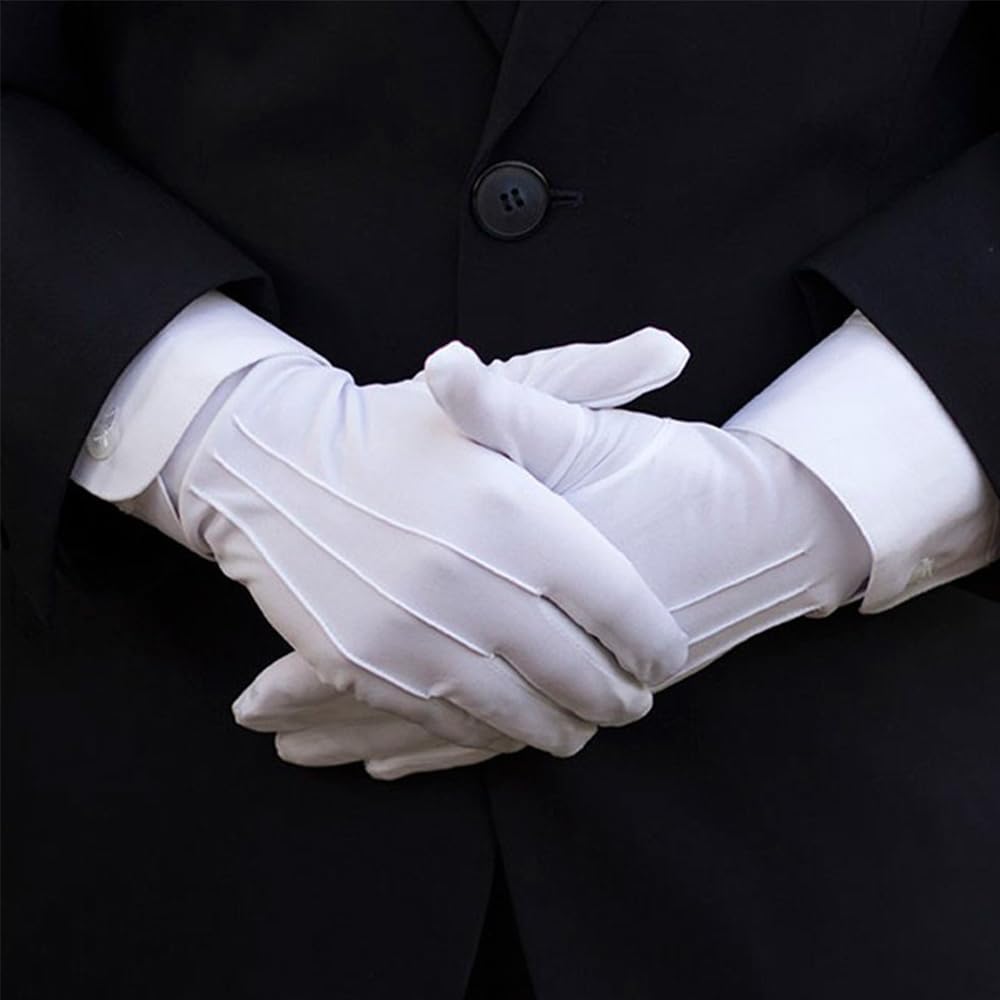 Premium White Cotton Gloves for Men & Women - Elegant Dress Gloves for Weddings, Marching Band, Costumes & Formal Events - Soft Moisturizing Hand Protection
