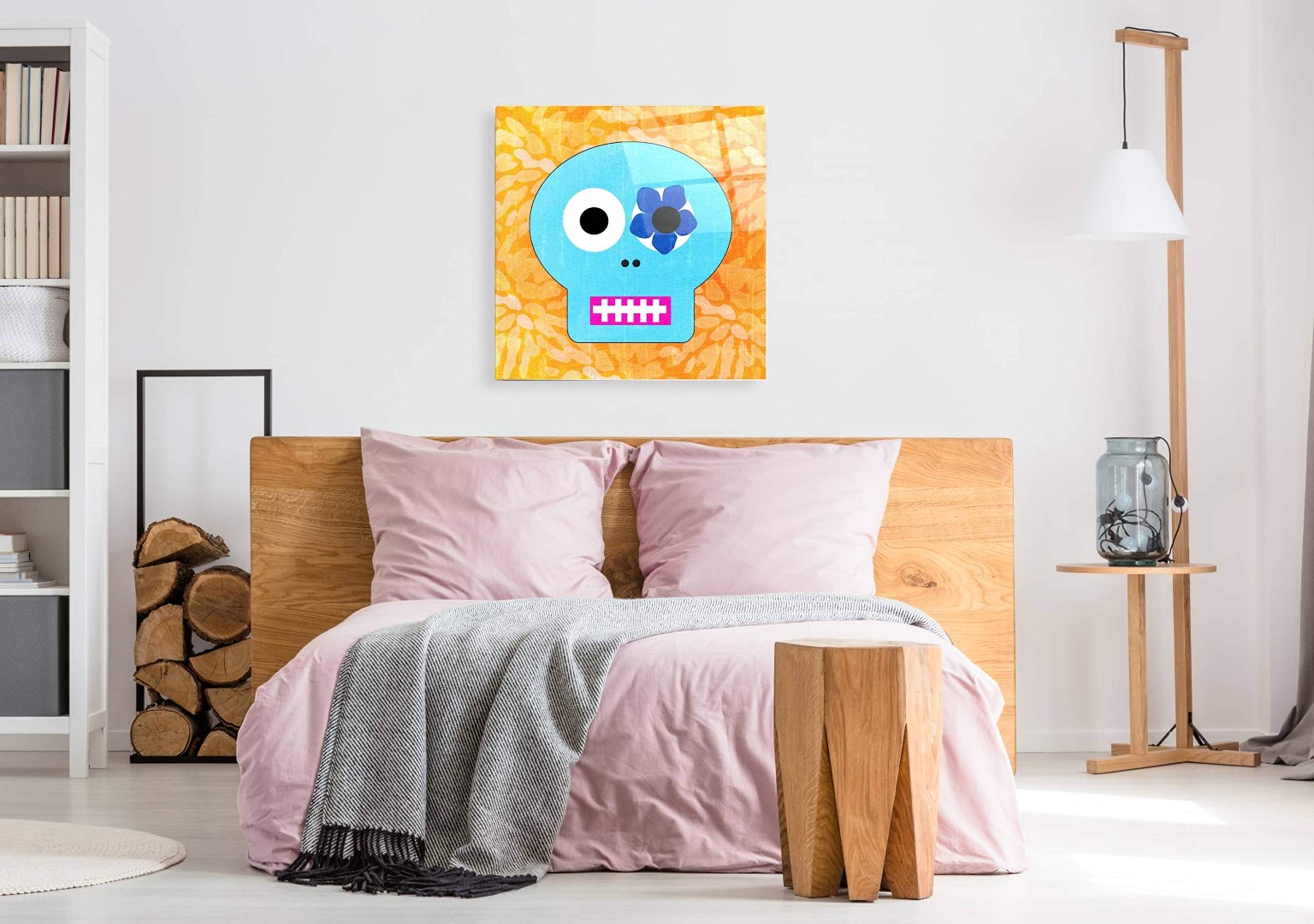 Epic 'Day of the Dead III' Acrylic Glass Wall Art by Linda Woods - 36x36 Inch Mexican Folk Art Painting for Home Decor, Living Room, Office & Gifts