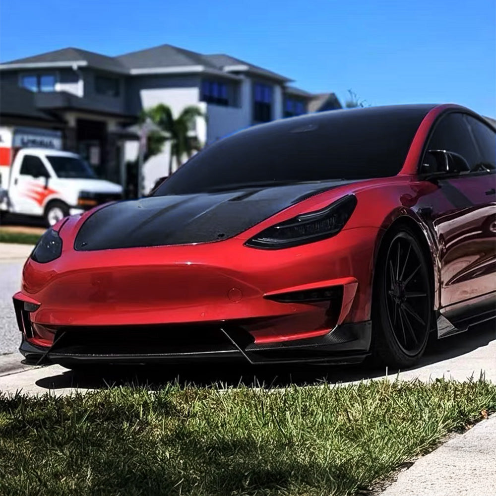 High-Performance Front Lip Spoiler for Tesla Model 3 (2017-2023) - ABS Plastic Body Kit in Glossy Black, Matte Black & Carbon Fiber | Enhance Aerodynamics & Sporty Look for Daily Driving & Car Shows