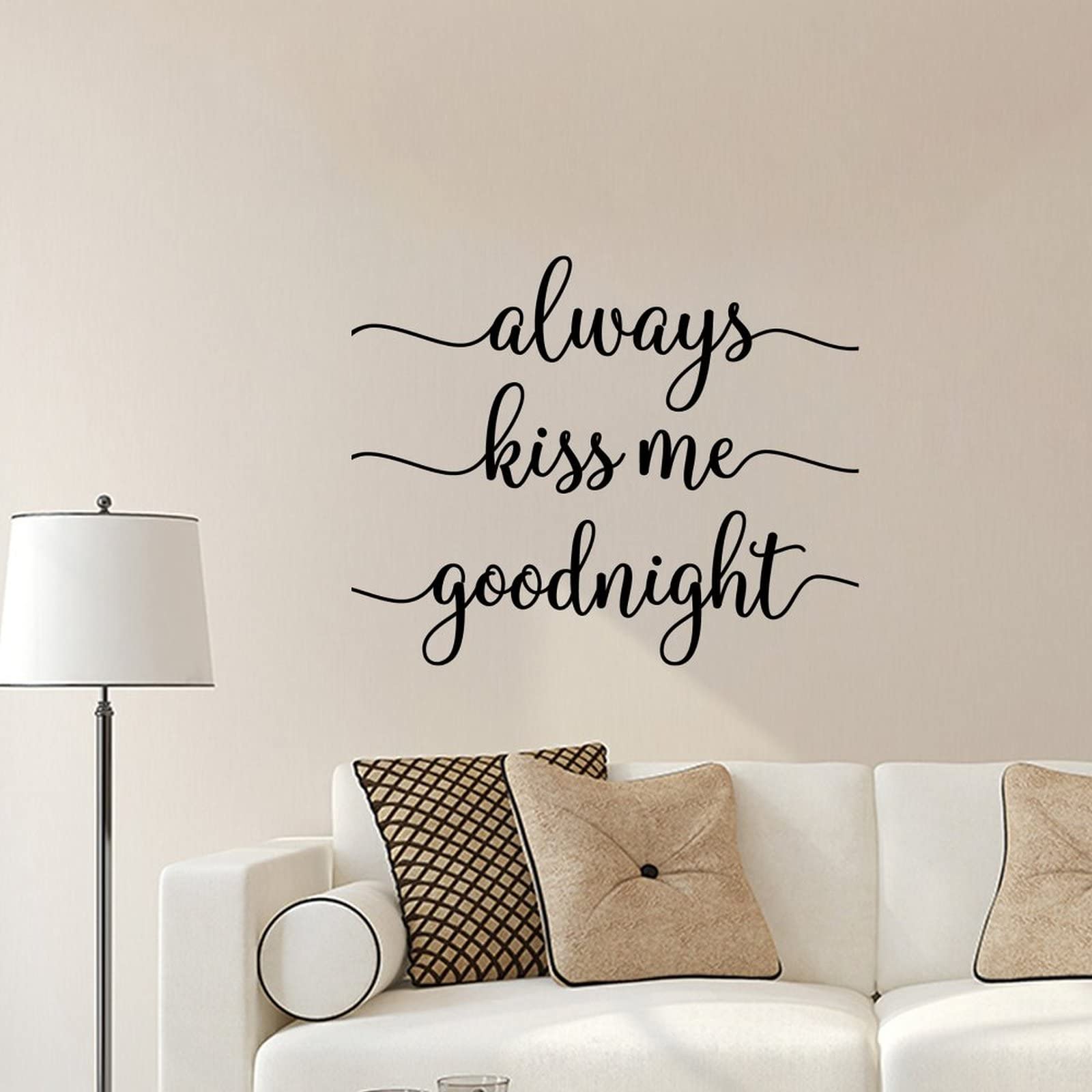 Always Kiss Me Goodnight Wall Stickers - Inspirational Vinyl Wall Decals for Home Decor - Motivational Art for Bathroom, Living Room, Bedroom - Perfect Friends Gift (22 Inch) - Ideal for Home Office, Nursery & Dorm Room Decor