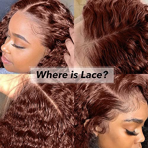 200% Density 13x6 HD Transparent Lace Front Wig - Auburn Brown Human Hair Wigs for Women | Glueless Pre-Plucked with Baby Hair | Natural Looking #33 Chestnut Color | 20 Inch Length | Perfect for Daily Wear, Cosplay & Special Occasions