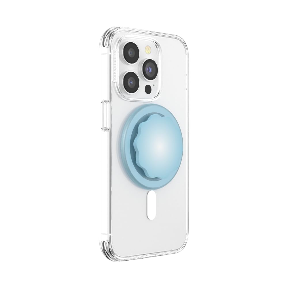 PopSockets Round Phone Grip with MagSafe Compatibility - Includes Adapter Ring, Secure Phone Holder, Works with Wireless Charging (Blue) - Perfect for iPhone 13/14/15, Daily Commute & Hands-Free Use