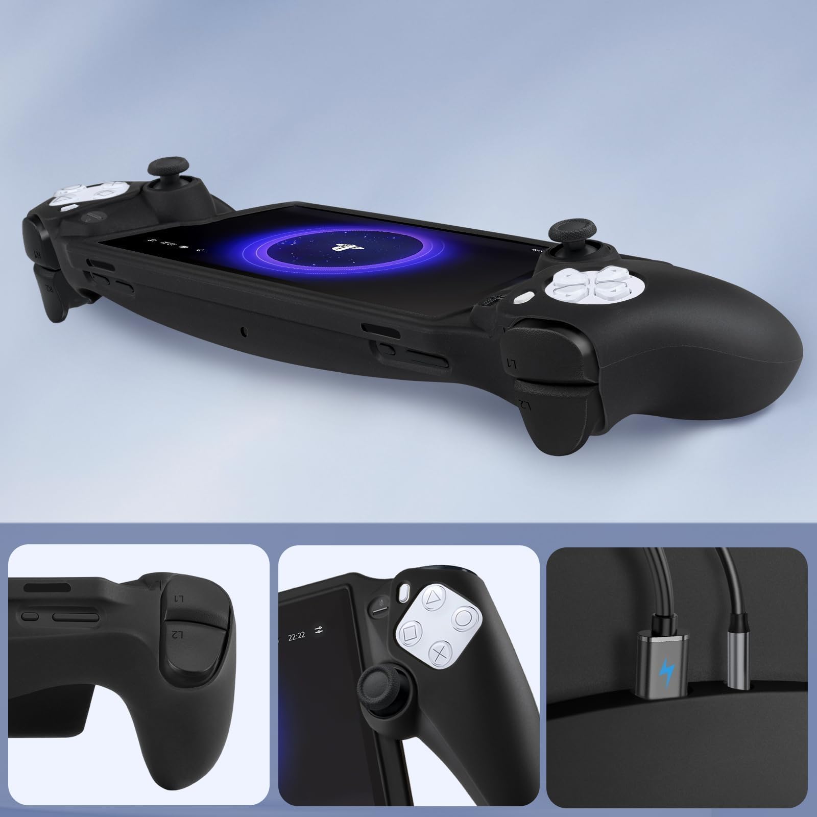 CoBak Hard Protective Carrying Case for PlayStation Portal Remote Player - Includes 2 Screen Protectors, 1 Grip Case, 4 Thumb Grip Caps | Durable PS5 Portal Cover | Perfect for Travel, Gaming Sessions & Storage (Black)