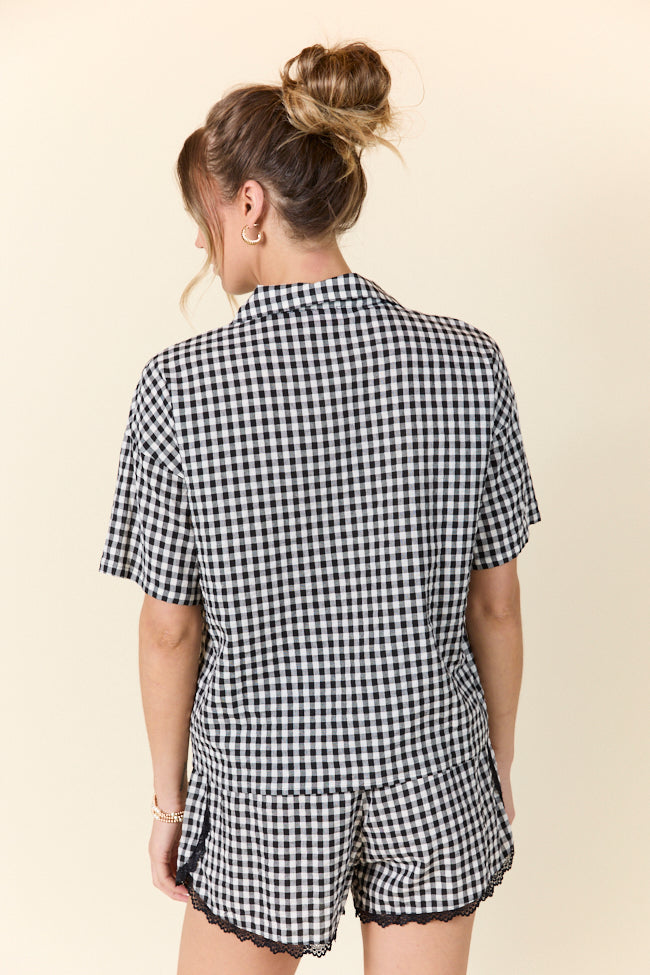 Black Gingham Short Sleeve Pajama Set for Women - Soft Cotton Sleepwear for Peaceful Mornings & Cozy Nights - Perfect for Lounging, Sleepovers and Relaxing at Home