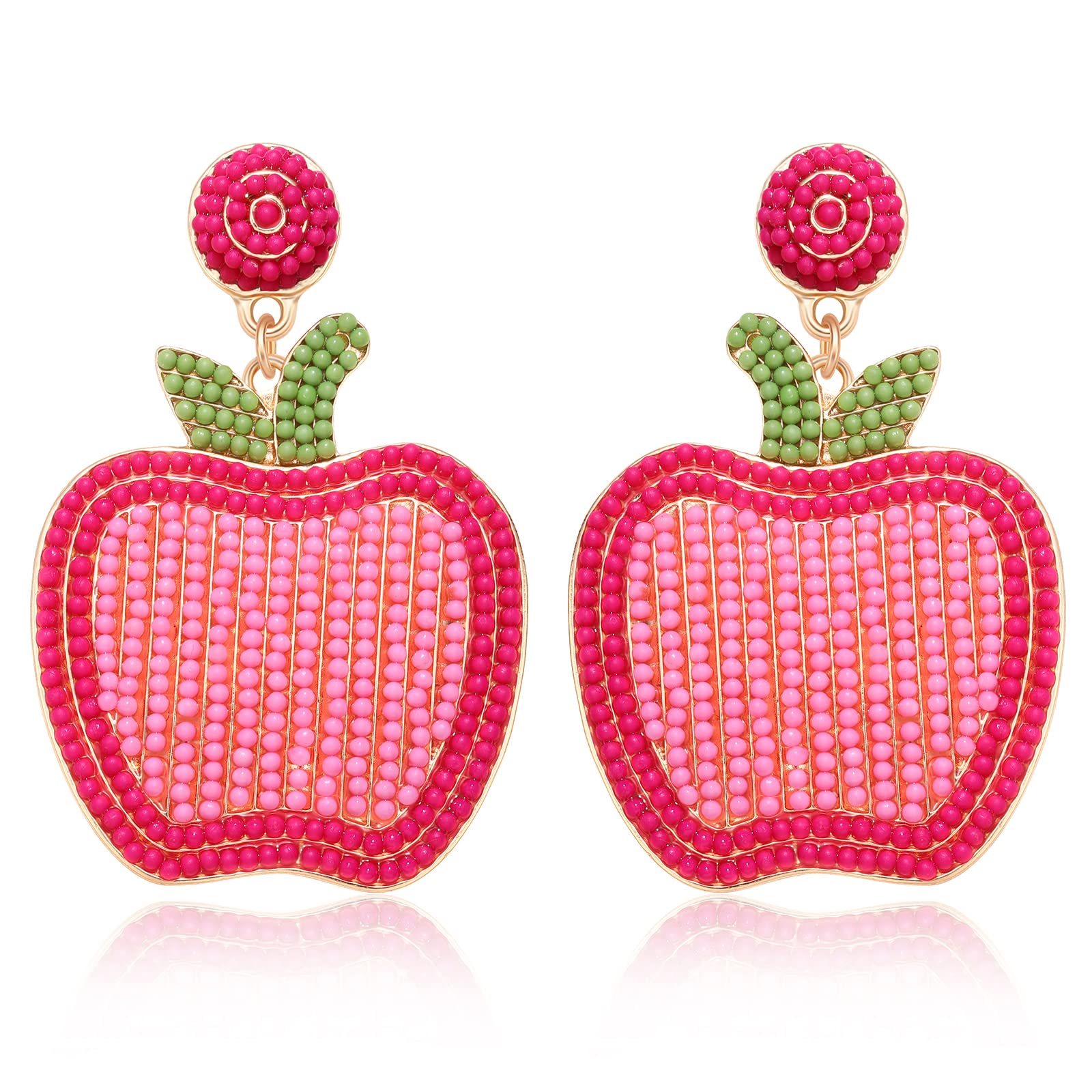 Handmade Beaded Pencil Drop Dangle Earrings for Women - Colorful Apple Teacher Jewelry, Hypoallergenic Back to School Gifts | Perfect for Teacher Appreciation, Classroom Decor & Graduation Presents