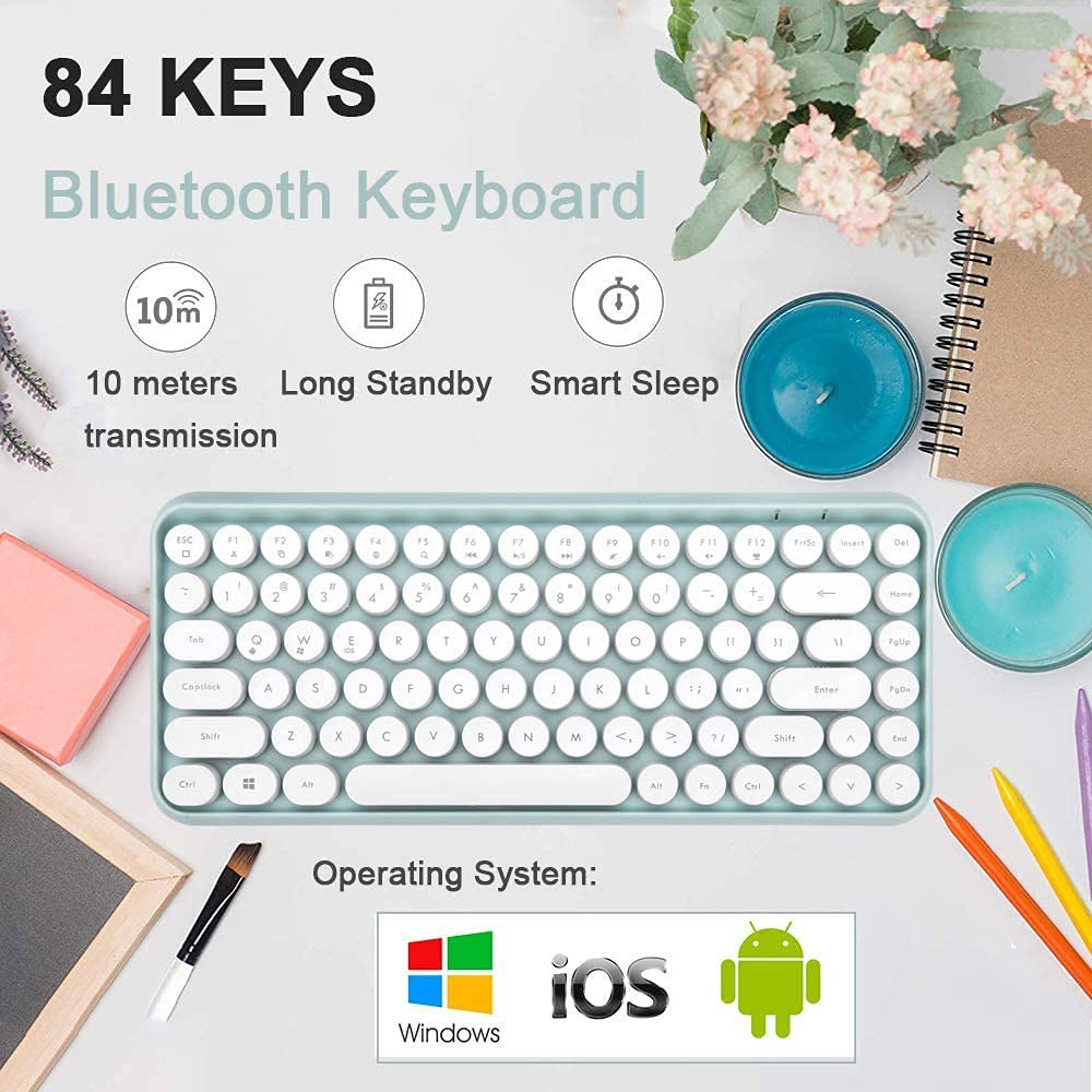 Wireless Bluetooth Keyboard Mini Portable 84 Keys - Compatible with Android, Windows, PC, Tablet - Slim Design for Home, Office & Travel (Dark Green) - Perfect for Typing, Gaming & Remote Work