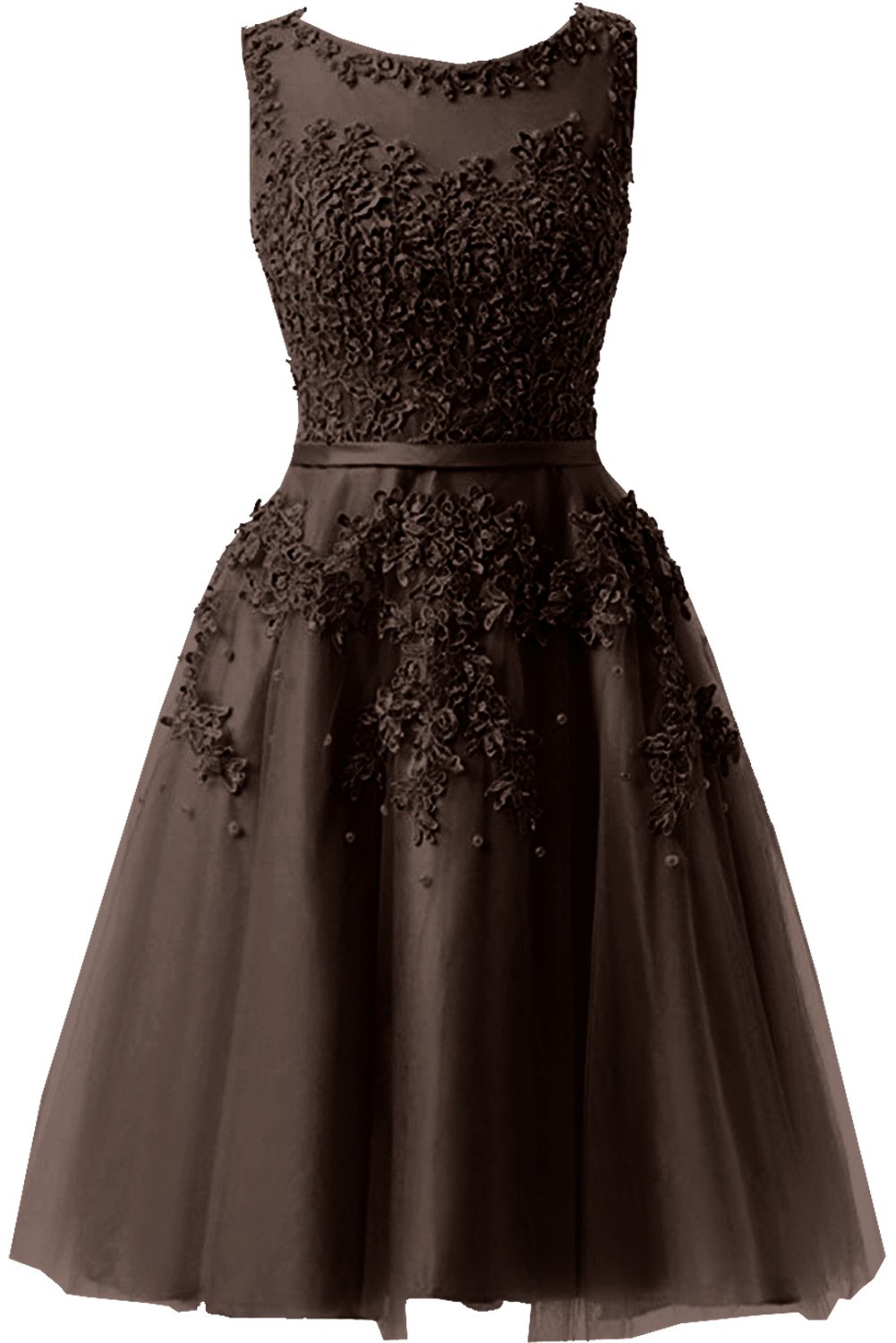 Elegant Women's Sleeveless Tulle Appliques Bateau Neckline Beaded Short Prom Dress for Homecoming, Party & Special Occasions
