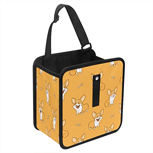 Waterproof Foldable Hanging Car Trash Bag - Corgi Cartoon Pattern Car Garbage Can & Organizer with Storage Pockets for Road Trips, Travel & Daily Commute
