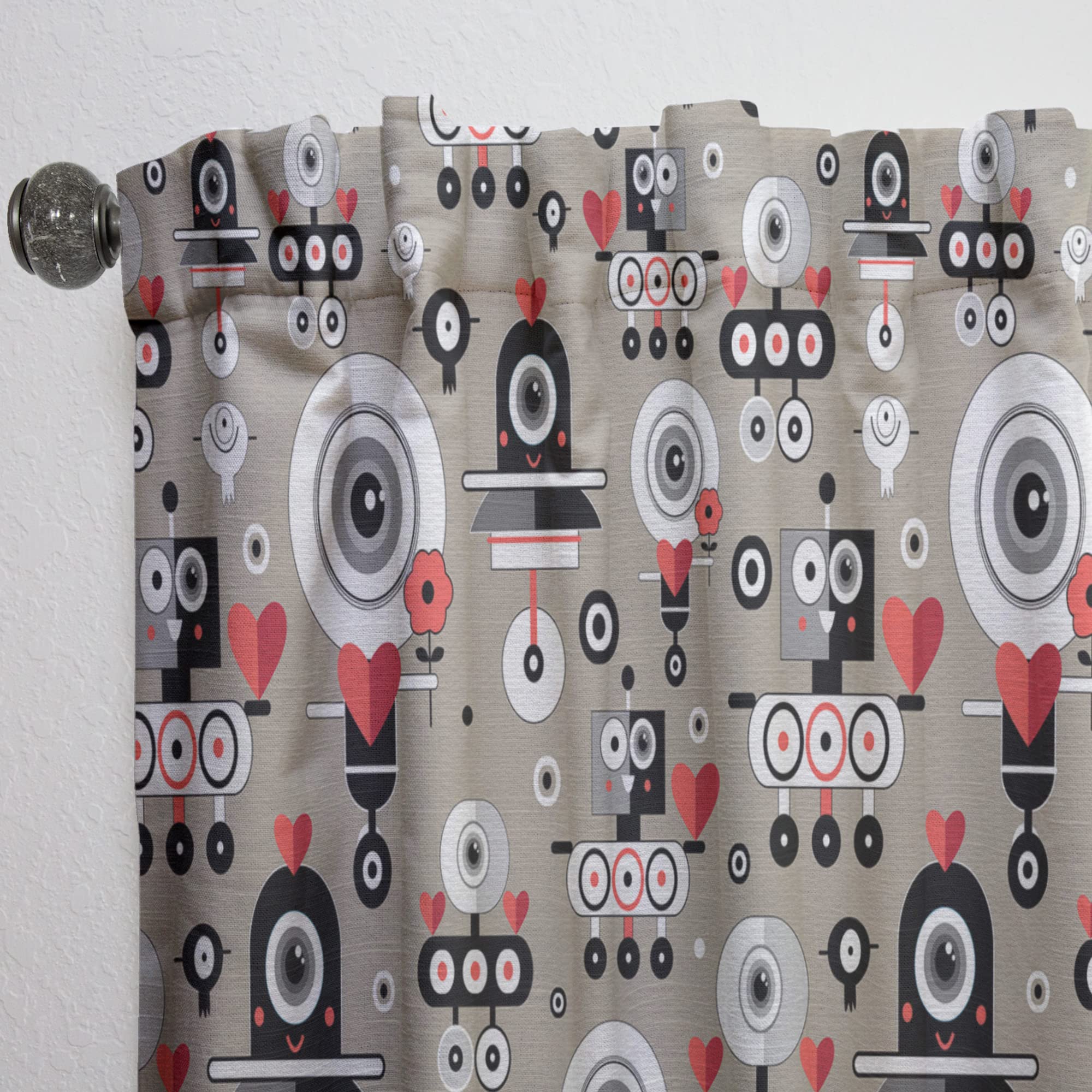 DesignQ Thermal Insulated Blackout Curtains - Fun Robot Lovers Pattern for Bedroom & Living Room - Single Panel 52x95 Inches - Perfect for Kids Room, Gaming Room & Sci-Fi Themed Decor