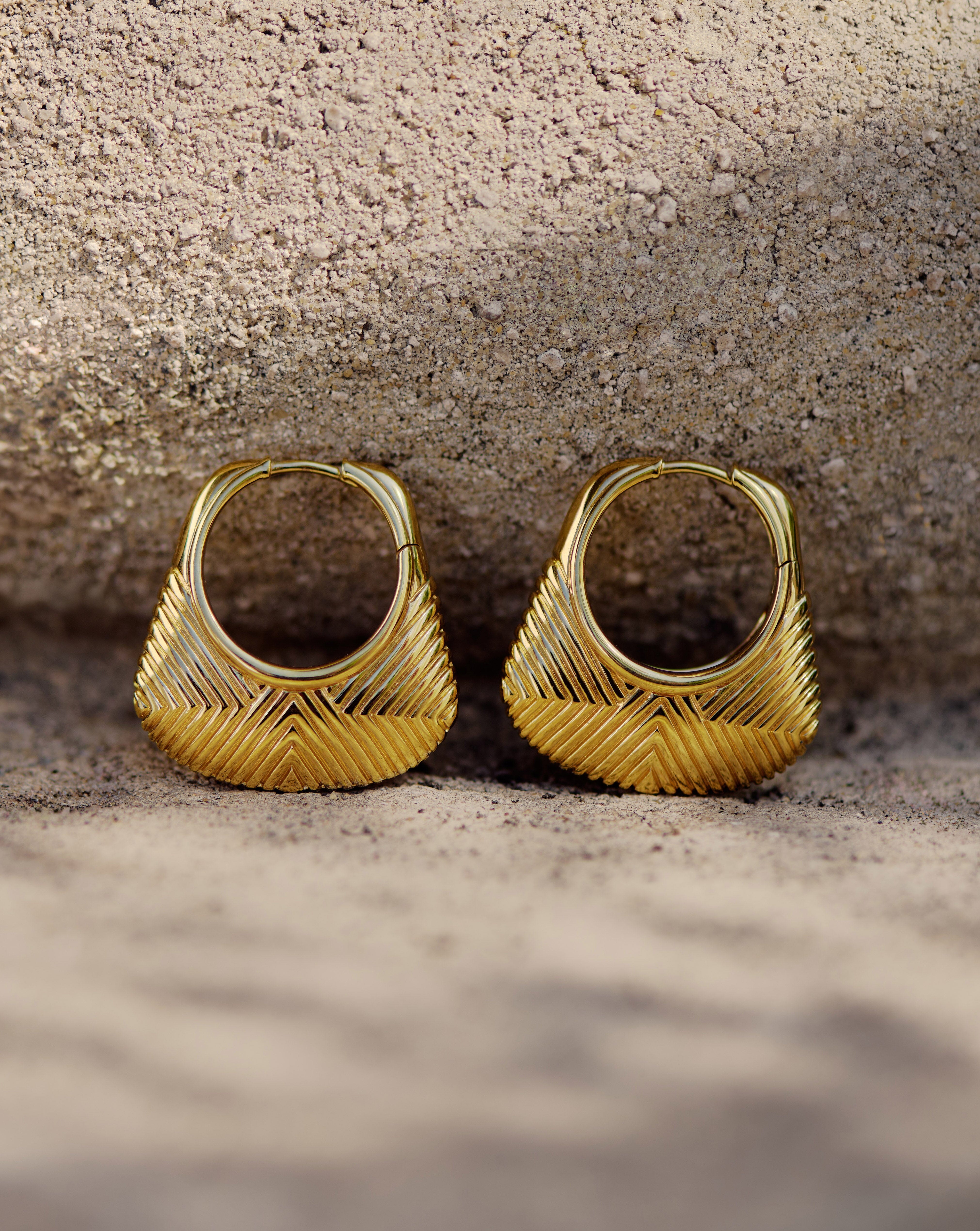 Hera Ridge Hoop Earrings for Women - 14K Gold Plated Stainless Steel Dangle Earrings - Trendy Boho Chic Jewelry for Everyday Wear & Special Occasions