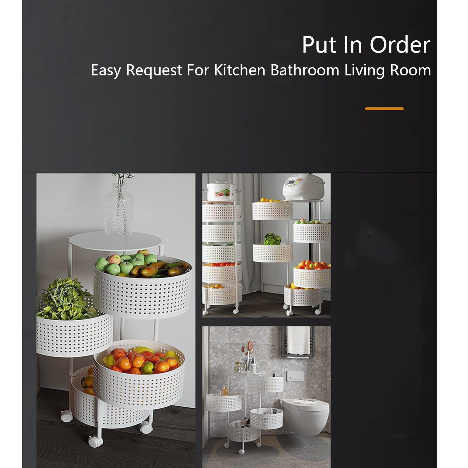 3-5 Tier Round Rotating Kitchen Storage Rack for Vegetables, Fruits & Spices - Space Saving Organizer for Pantry, Living Room & Bathroom - White 4-Layer Versatile Home Storage Solution (Perfect for Small Spaces & Clutter-Free Organization)