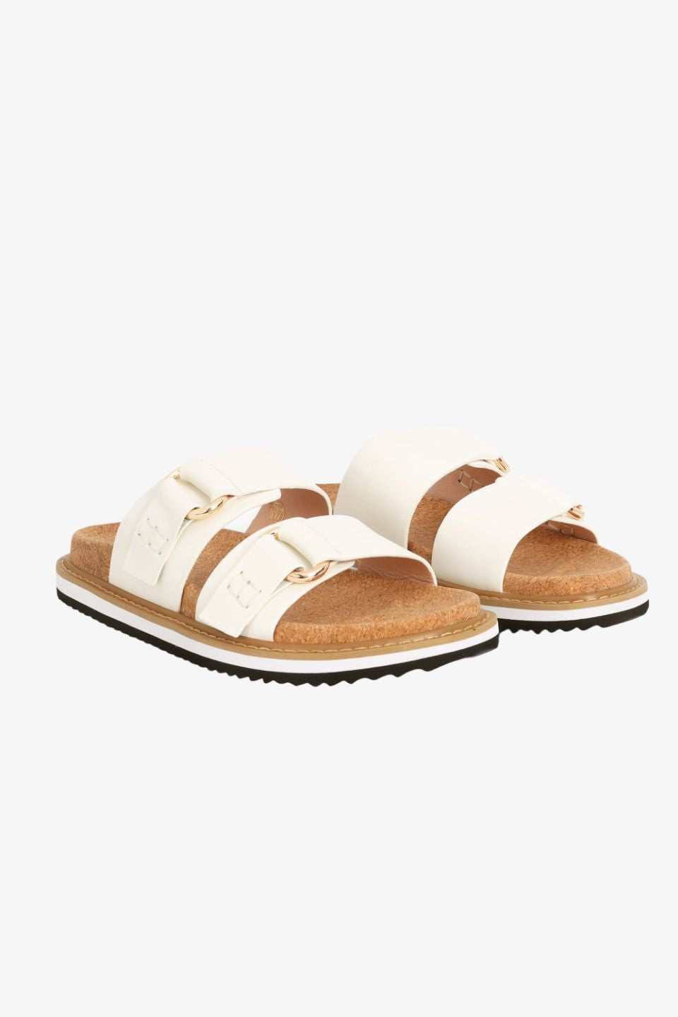 Bambi White Double Leather Strap Slide Sandals - Women's Comfortable Summer Casual Shoes for Beach, Vacation & Everyday Wear