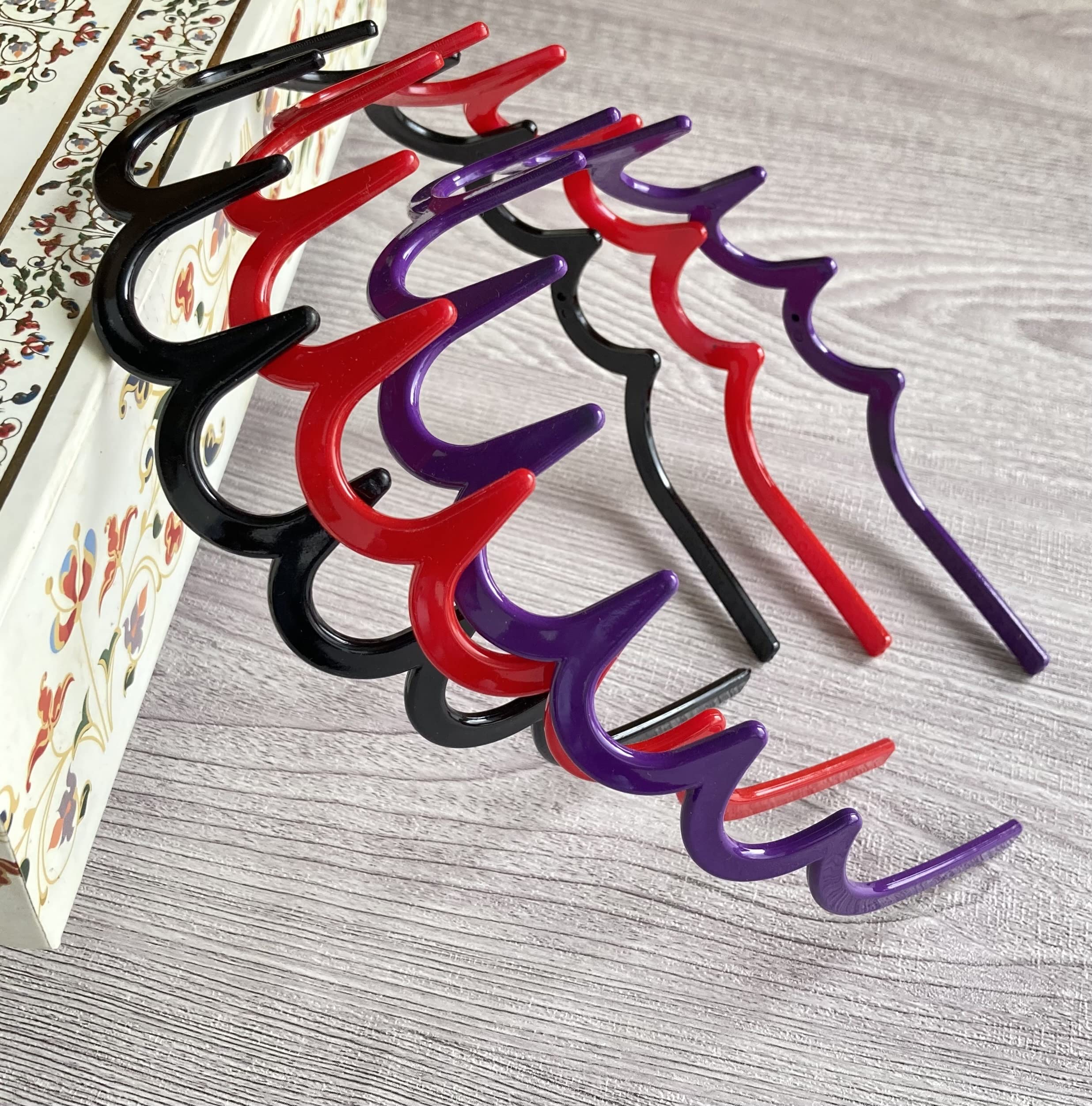 BellaStella Glossy Multicolor Plastic Hairband & Teeth Comb Headband - 6 Pack Hair Accessories for Women & Girls - Perfect for School, Parties, and Everyday Styling
