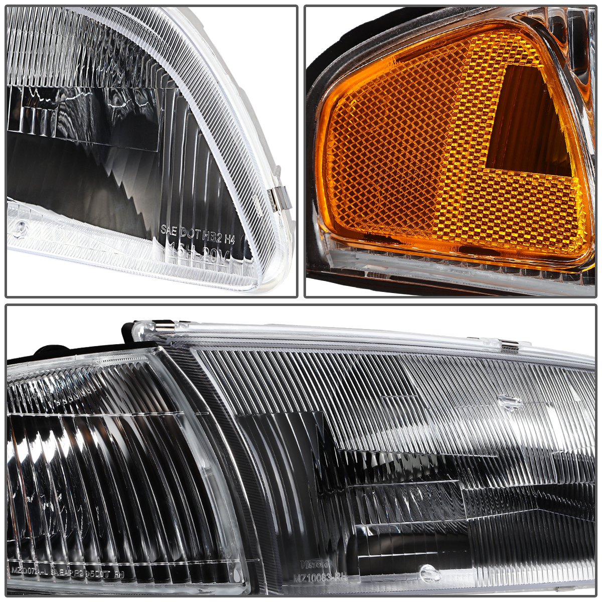 DNA Motoring HL-OH-063-BK-AM Black Housing Headlights & Corner Lights for 1998-1999 Mazda 626 - Upgrade Your Car's Style & Visibility for Night Driving