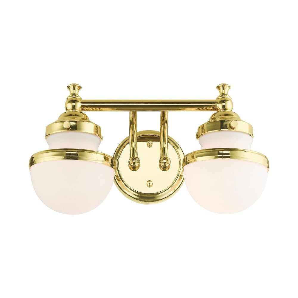 Livex Lighting 2-Light Polished Brass Bathroom Vanity Sconce - Modern Wall Light Fixture for Bathroom, Powder Room & Dressing Area