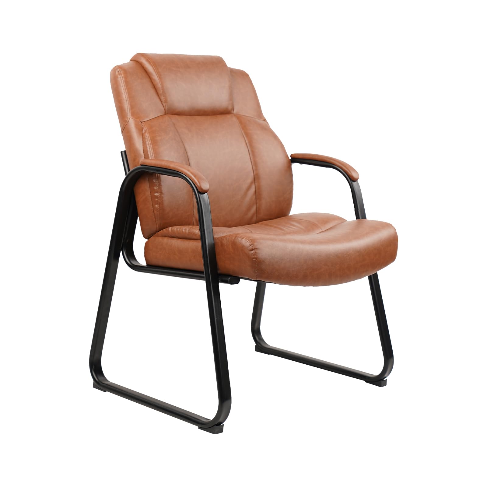 CLATINA Big & Tall 500 lb Capacity Guest Chair - Heavy Duty PU Leather Office Reception Chair with Sturdy Sled Base, Wheelless Desk Chair for Waiting Room, Conference, Lobby, Computer & Living Room - Brown - Perfect for High-Traffic Commercial Spaces & Home Offices
