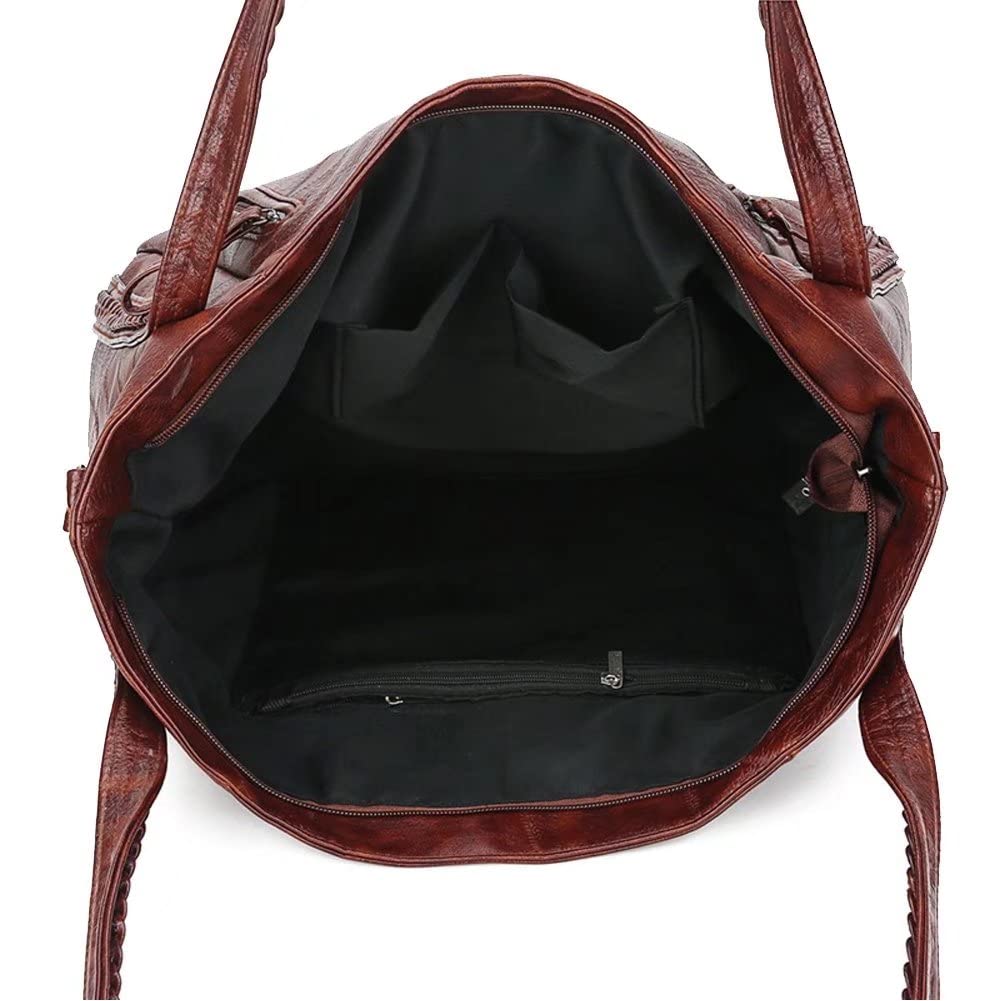 Mudono Women's Large Capacity Leather Top Handle Tote Bag - Vintage Crossbody Shoulder Bag Purse for Work, Travel & Daily Use