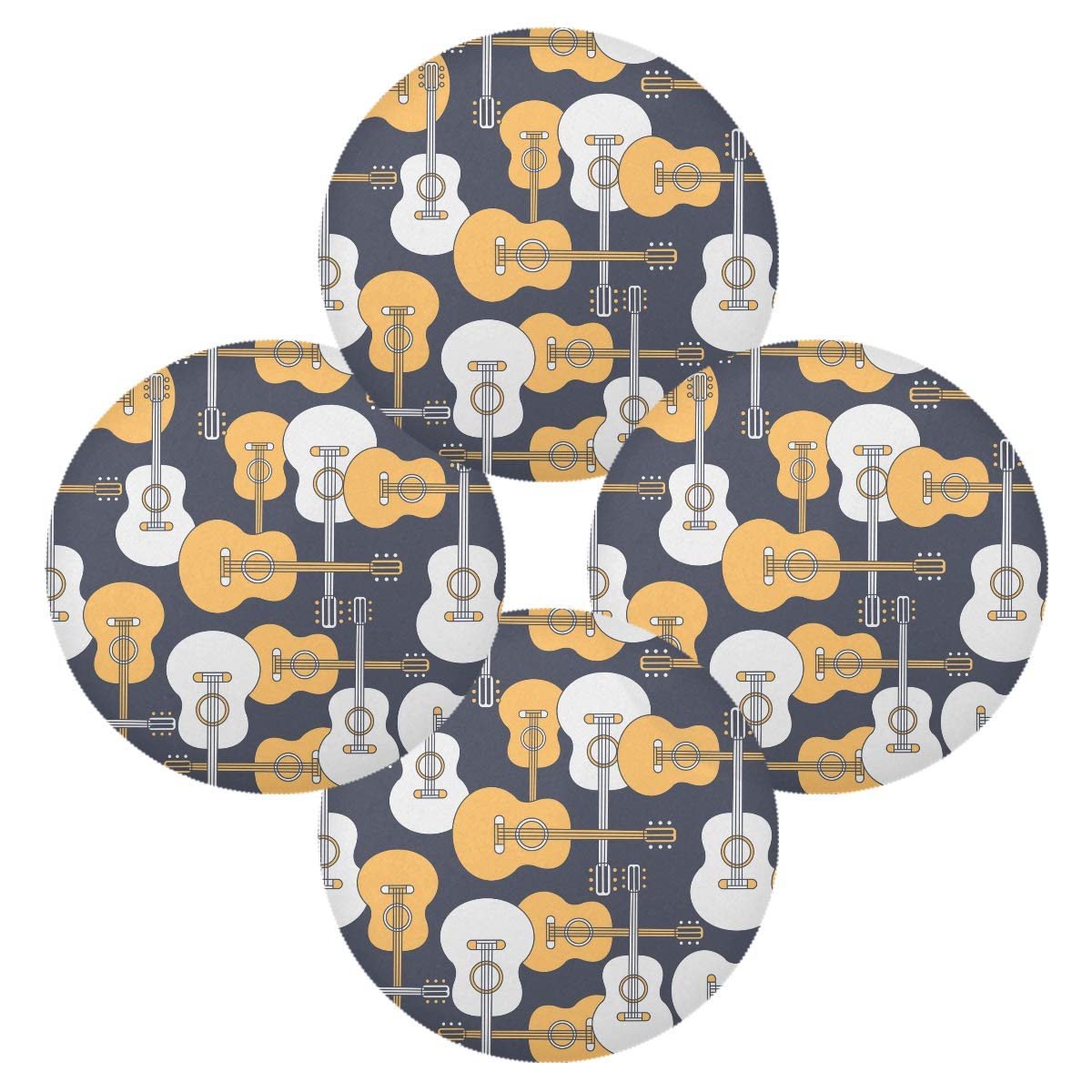 Musical Instruments Guitars Holiday Non-Slip Round 15.4 Inch Table Mats Set of 6 for Kitchen and Dining Room