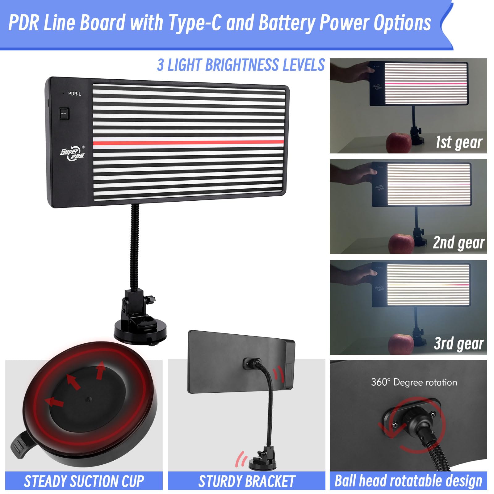 Professional LED PDR Light Board for Dent Repair - USB Battery Powered Automotive Body Repair Tool with Reflection Light - Perfect for Car Dent Removal, Paintless Dent Repair (PDR), and Auto Body Shop Lighting