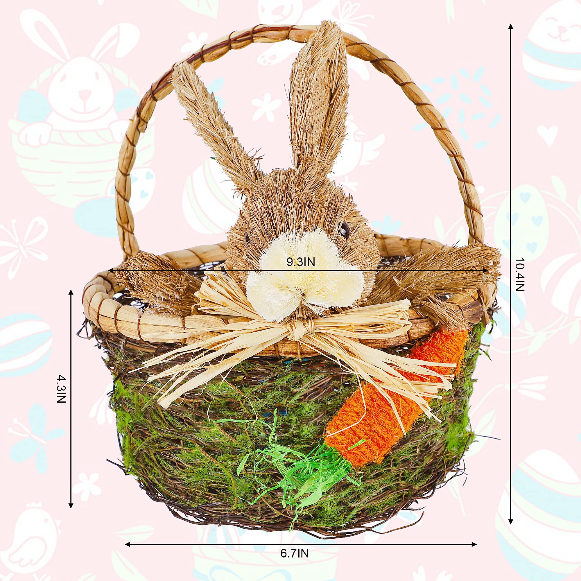Juegoal Handmade Wicker Rattan Easter Basket - Bunny Themed Candy Eggs Holder for Kids, Party Favors & Easter Egg Hunt - Cute Rabbit Picnic Hamper for Toy Storage & Home Decor (Perfect for Easter Celebrations, Spring Parties & Gift Giving)