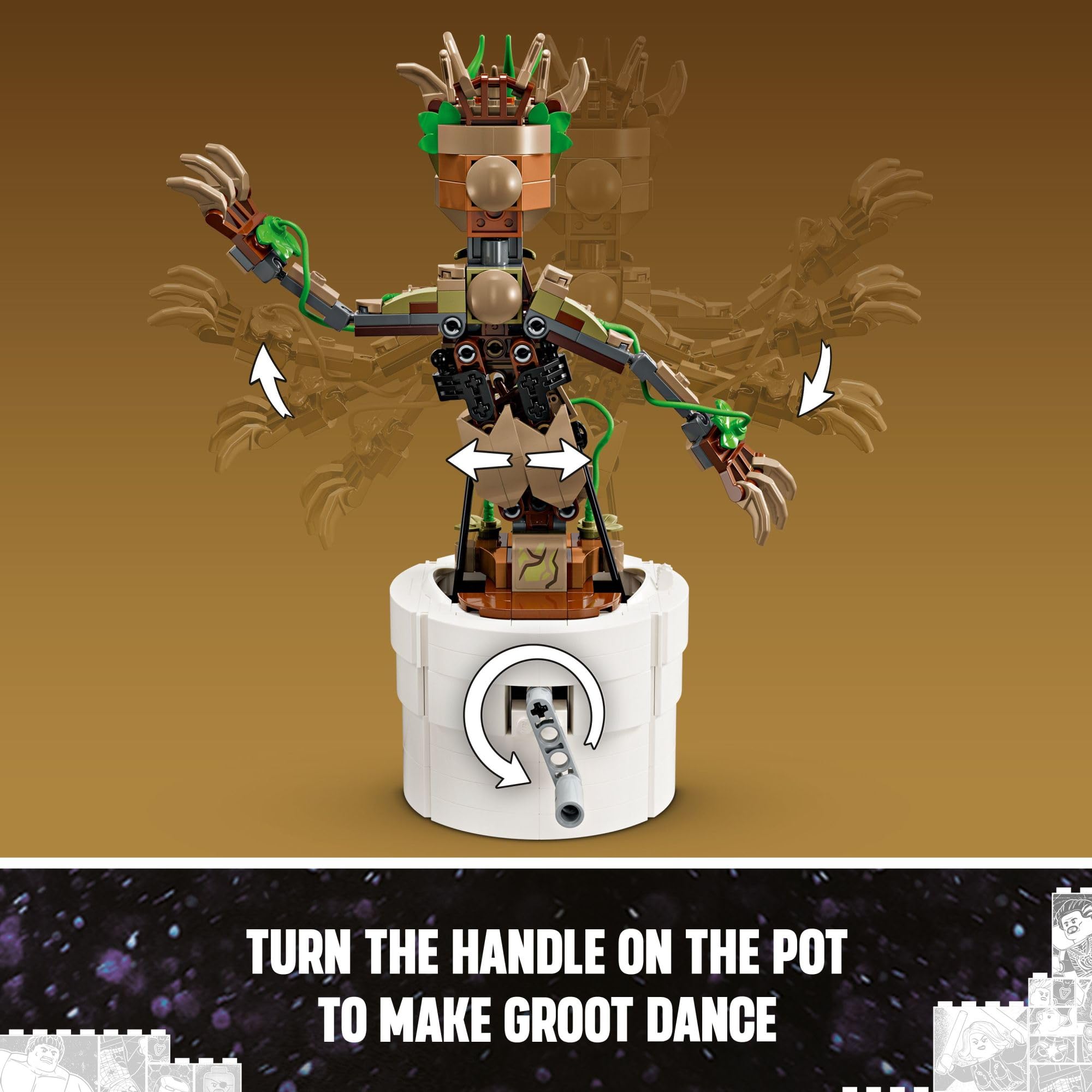 LEGO Marvel Dancing Groot Building Toy Set - Guardians of The Galaxy Super Hero Interactive Playset with Hand-Operated Animation - Perfect Birthday Gift for Kids & Marvel Fans - Creative Play & Collectible Display for Home & Office Decor