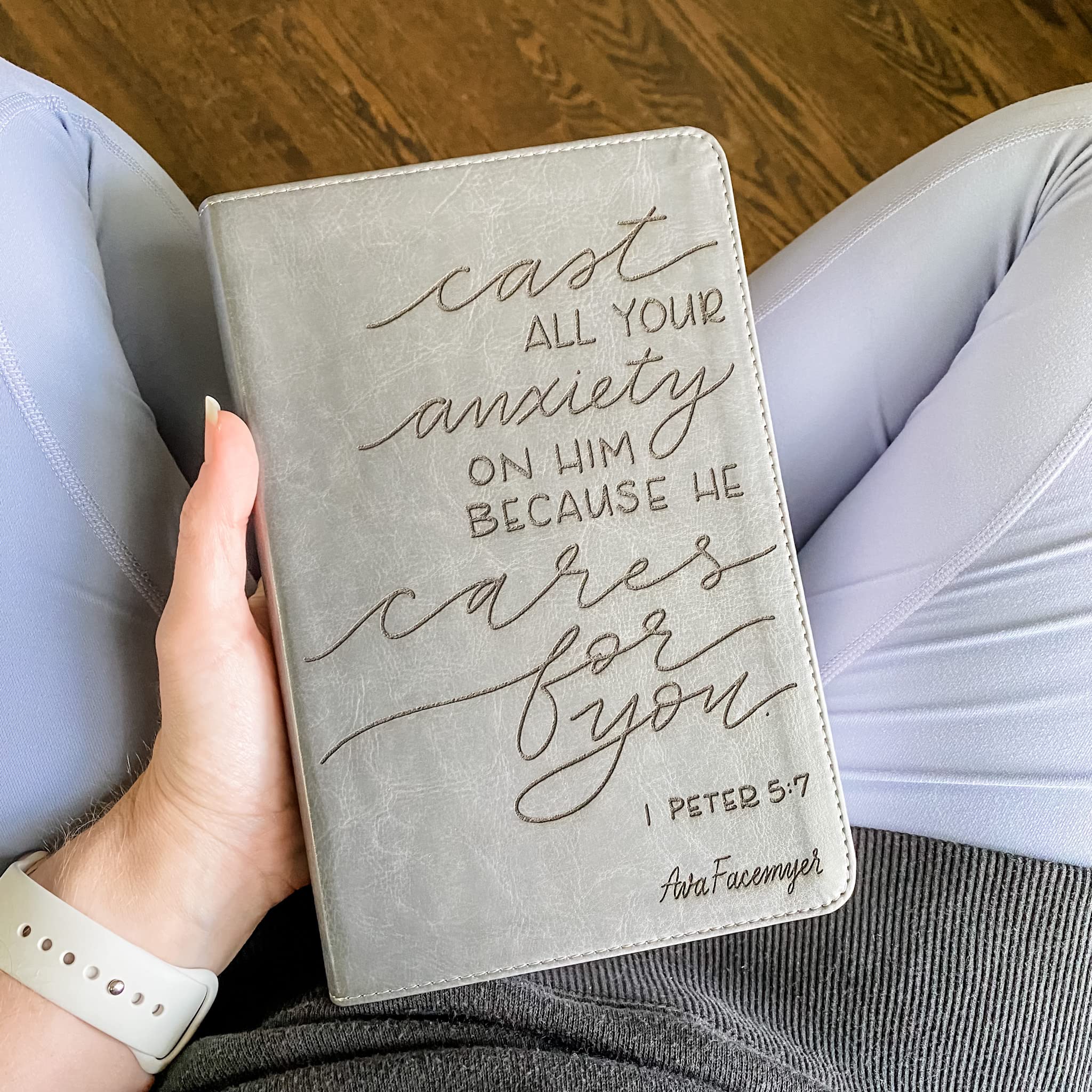 Hand Lettered & Laser Engraved ESV Bible - Gray TruTone Leather Cover Student Study Bible | Personalized Gift with Custom Name Engraving | Perfect for Graduation, Baptism & Daily Devotion