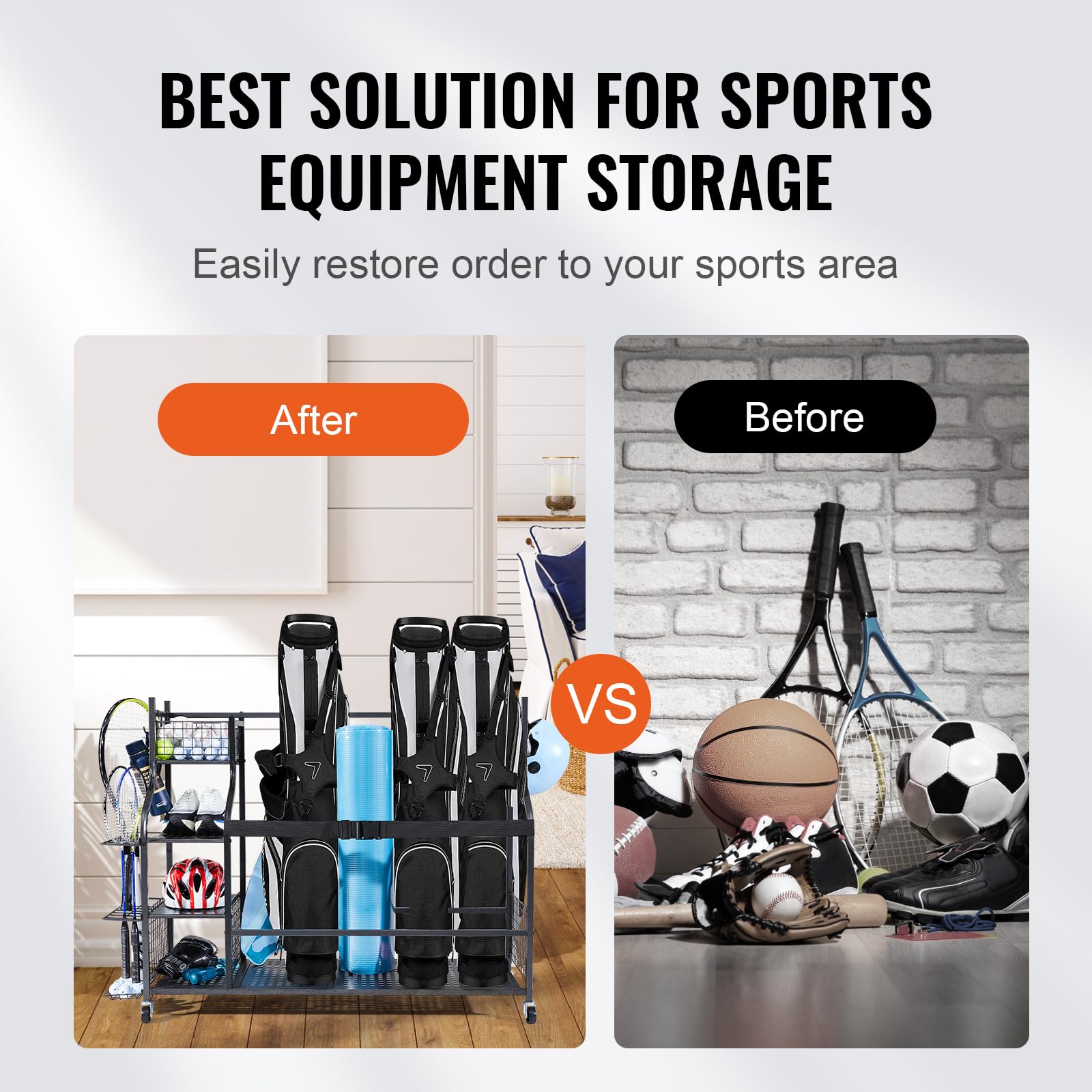 VEVOR Golf Bag Organizer & Storage Rack Stand - Heavy Duty Golf Equipment Holder for Garage, Sports Gear & Toy Storage - Perfect for Golf Clubs, Balls & Accessories - Ideal for Home, Garage & Club Organization