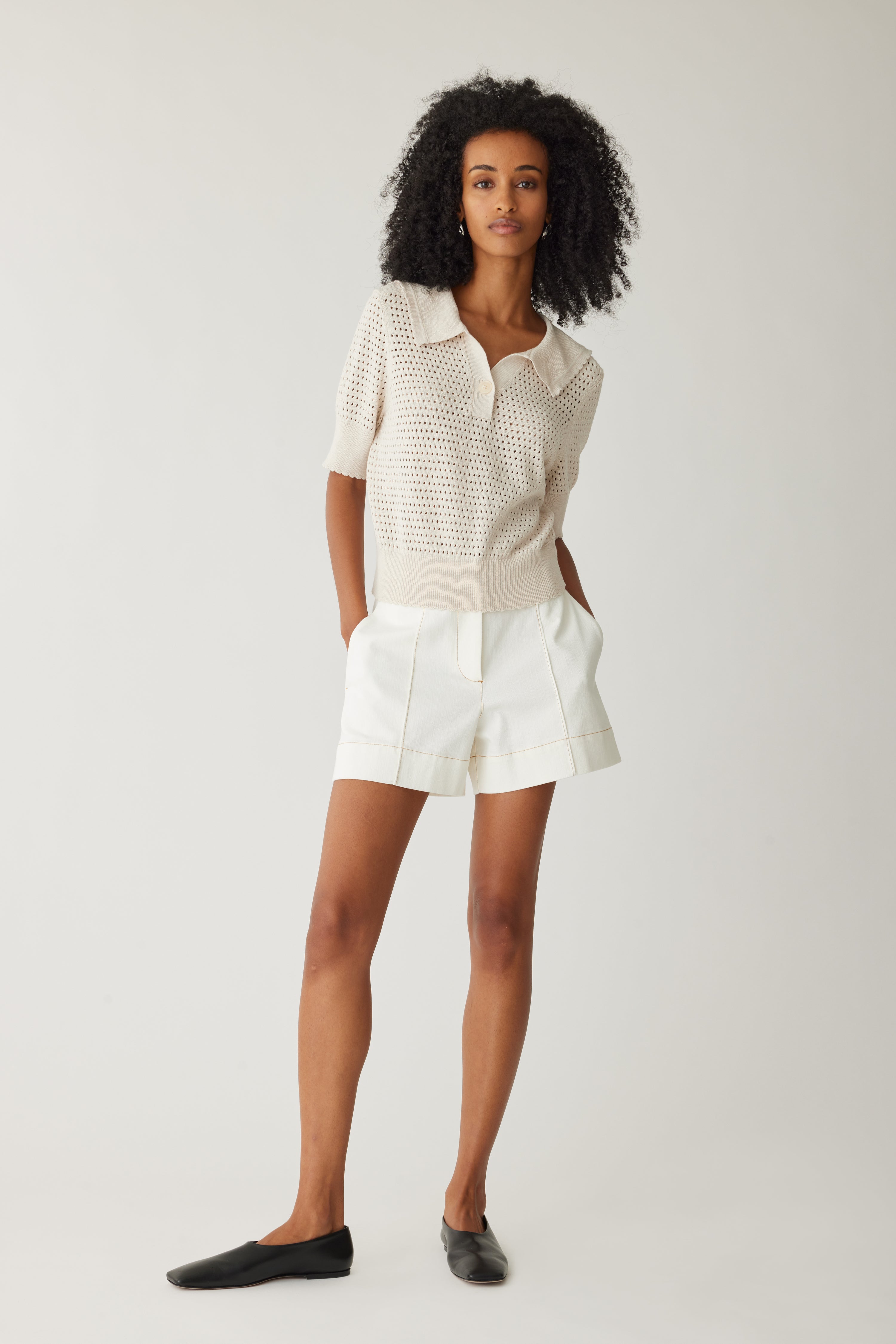 Beige Fern Short Sleeve Knit Sweater for Women - Soft Casual Pullover Top for Spring & Fall - Perfect for Office, Dates & Weekend Outings