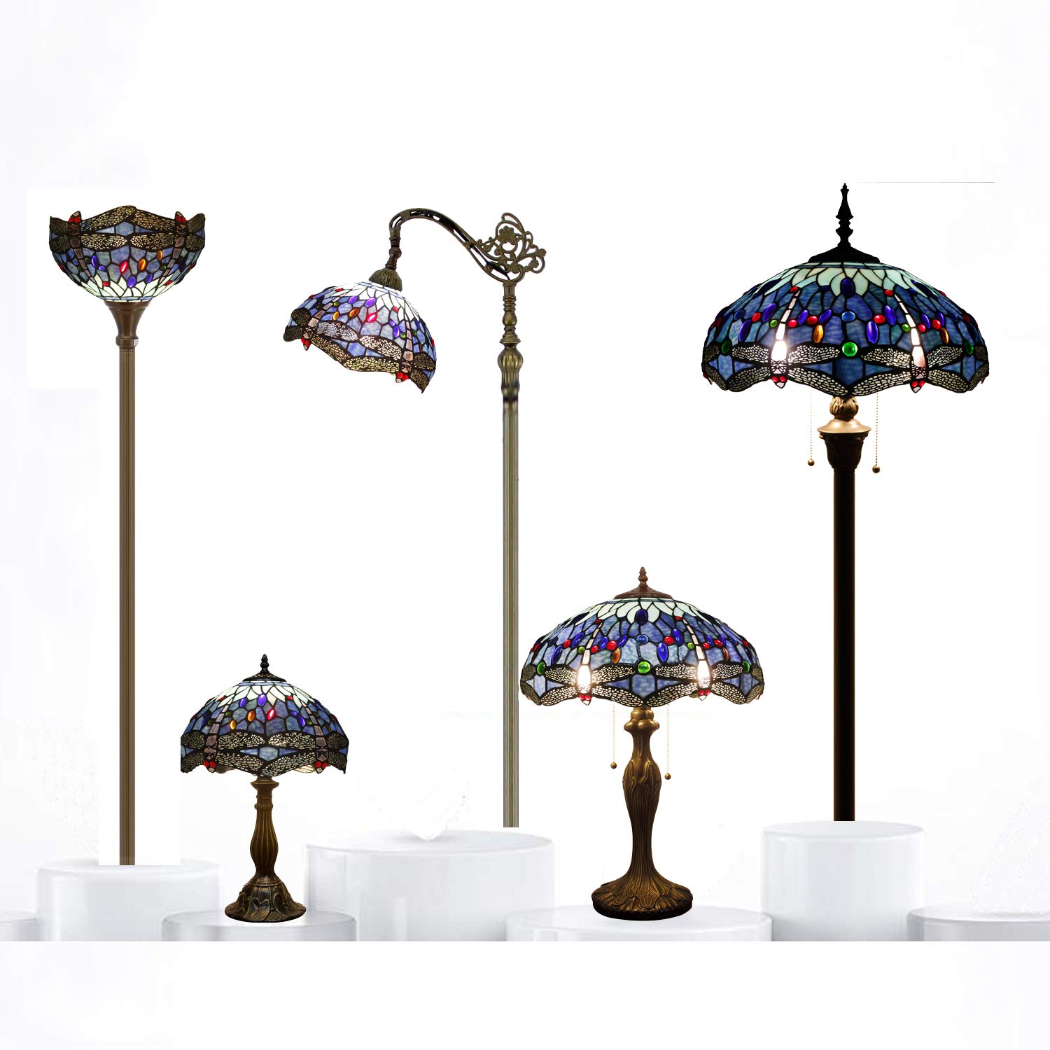 Tiffany Style Table Lamp - Blue Stained Glass Dragonfly Design with Metal Base, 16x16x24 Inches, Bedside Desk Reading Light for Bedroom, Living Room & Home Office Decor | Perfect for Cozy Reading Nooks & Elegant Home Accents (S004 Series)