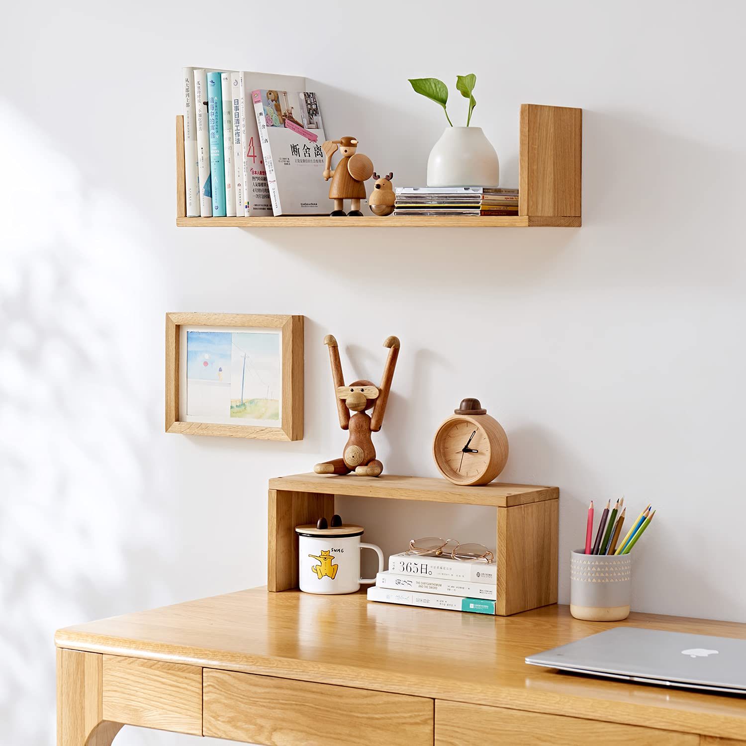 Premium FAS Grade Solid Oak Floating Shelf - U-Shaped Wall Mounted Bookshelf for Bedroom, Living Room, Bathroom, Office & Kitchen - Natural Wood Finish (16 Inch) - Perfect for Displaying Books, Decor & Organizing Small Spaces