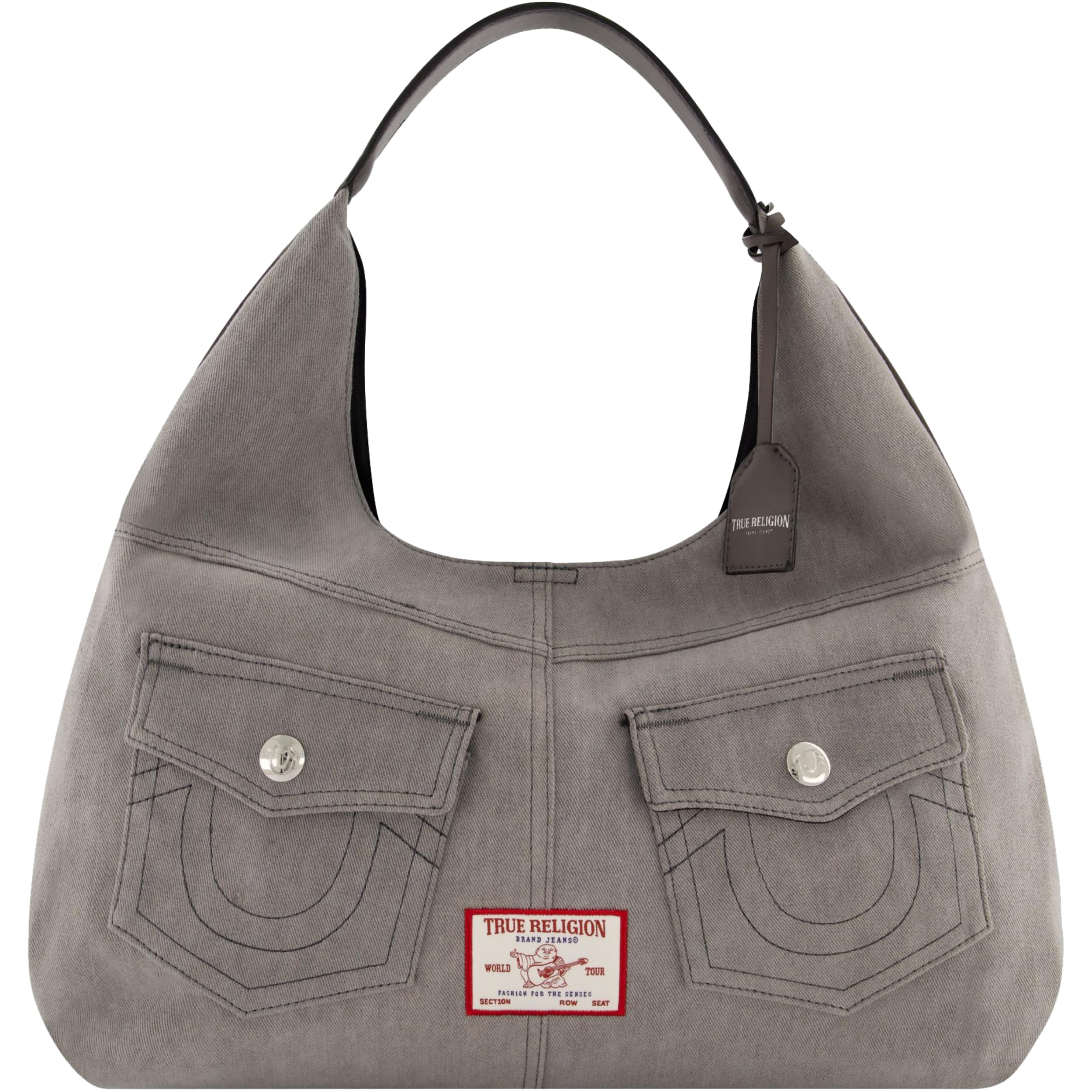 True Religion Women's Large Hobo Shoulder Bag with Front Pockets - Stylish Crossbody Purse for Work, Travel & Everyday Use