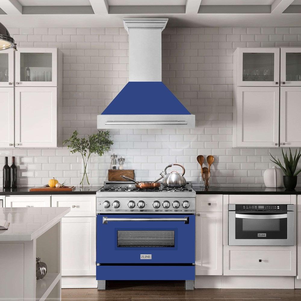 ZLINE 36 Inch Stainless Steel Wall Mount Range Hood with Satin Finish & Stainless Steel Handle (8654SNX 36) - Powerful Kitchen Ventilation for Gas Stoves & Cooking Areas