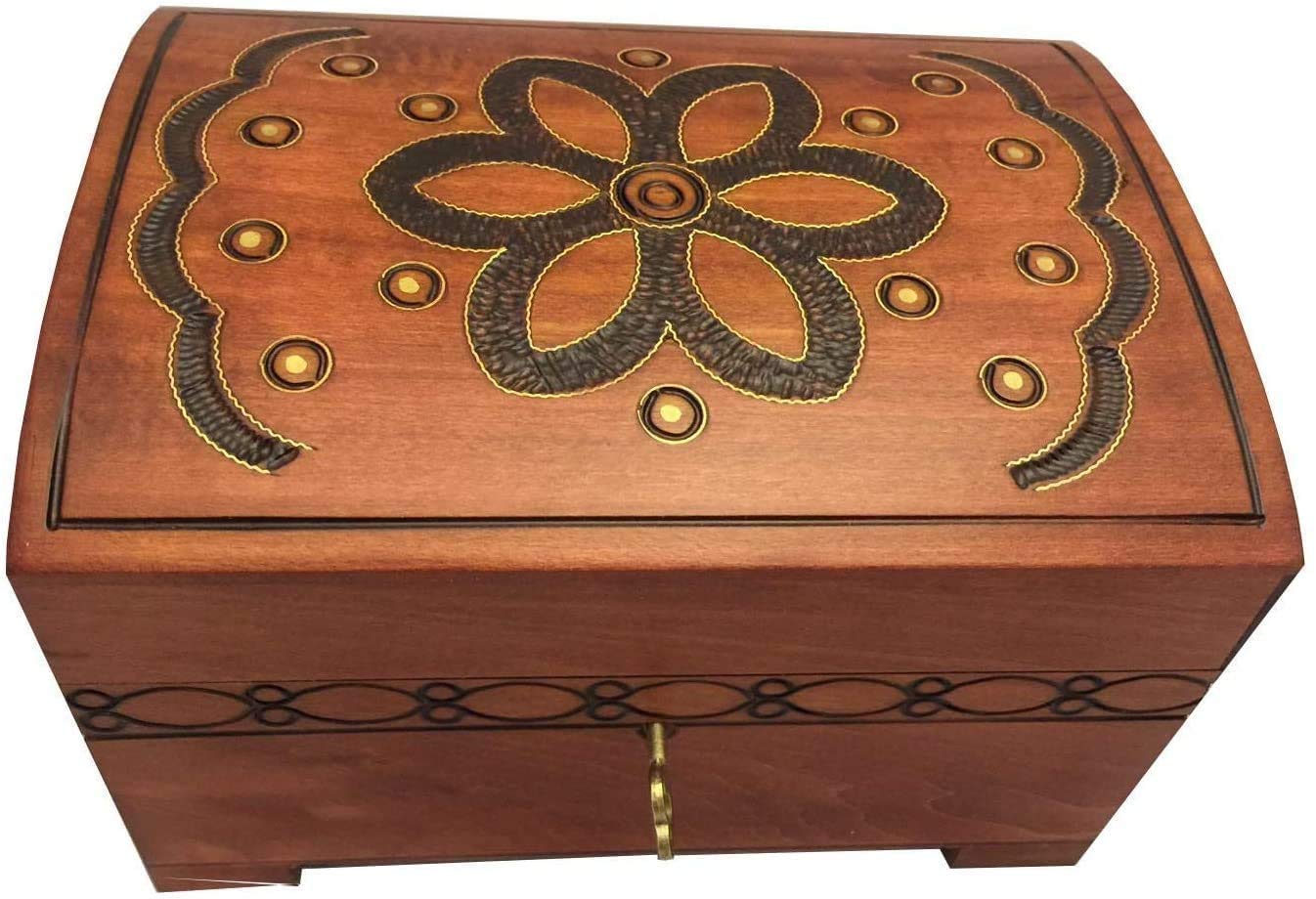 Handmade Floral Wooden Jewelry Box with Lock & Key - Decorative Keepsake Chest for Rings, Necklaces & Valuables - Perfect for Gifts, Home Decor & Organizing Accessories - Made in Poland