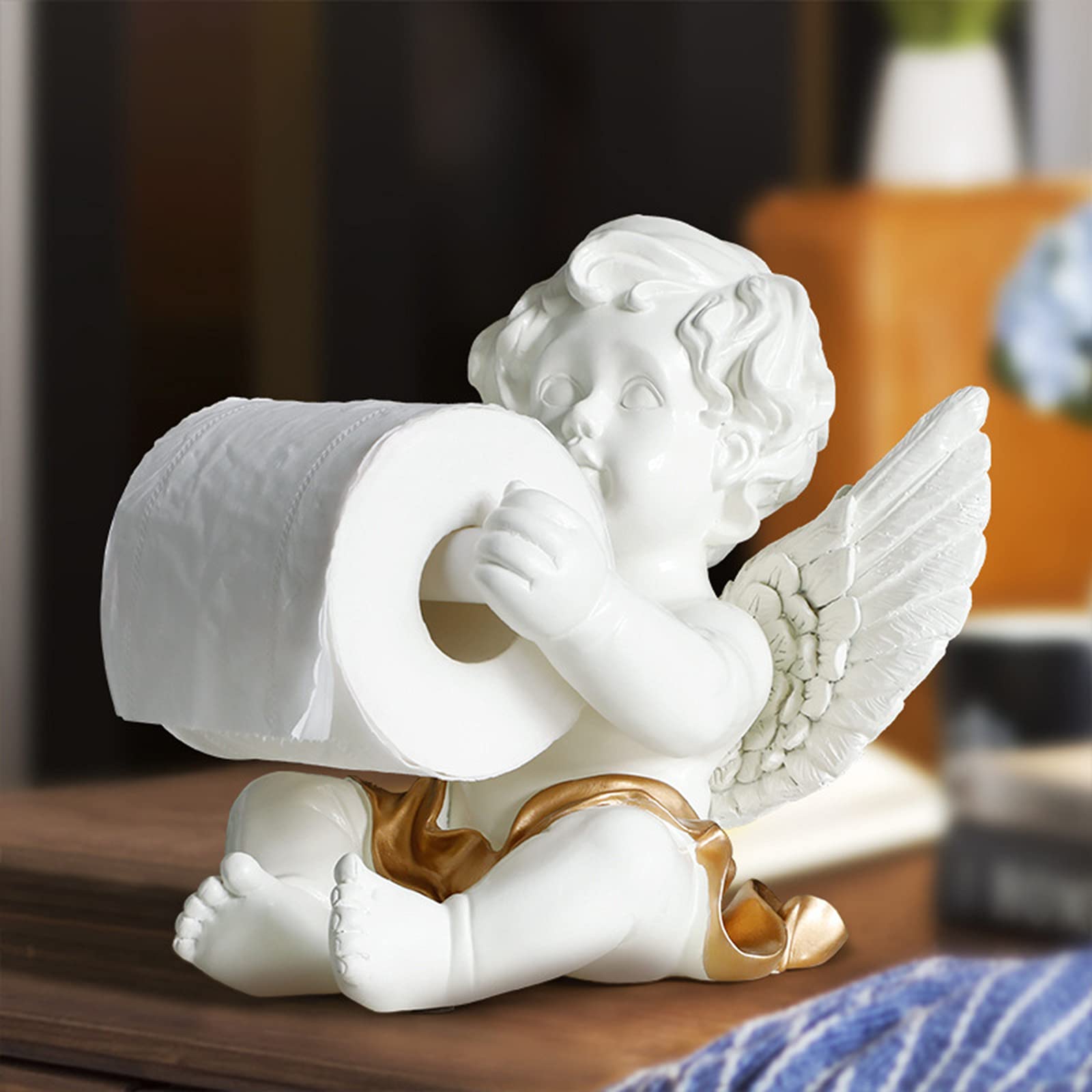 White Resin Free Standing Toilet Paper Holder - Bathroom & Kitchen Roll Stand for Home Decor, Living Room, Desktop Decoration | Durable & Stylish Tissue Dispenser for Modern Spaces