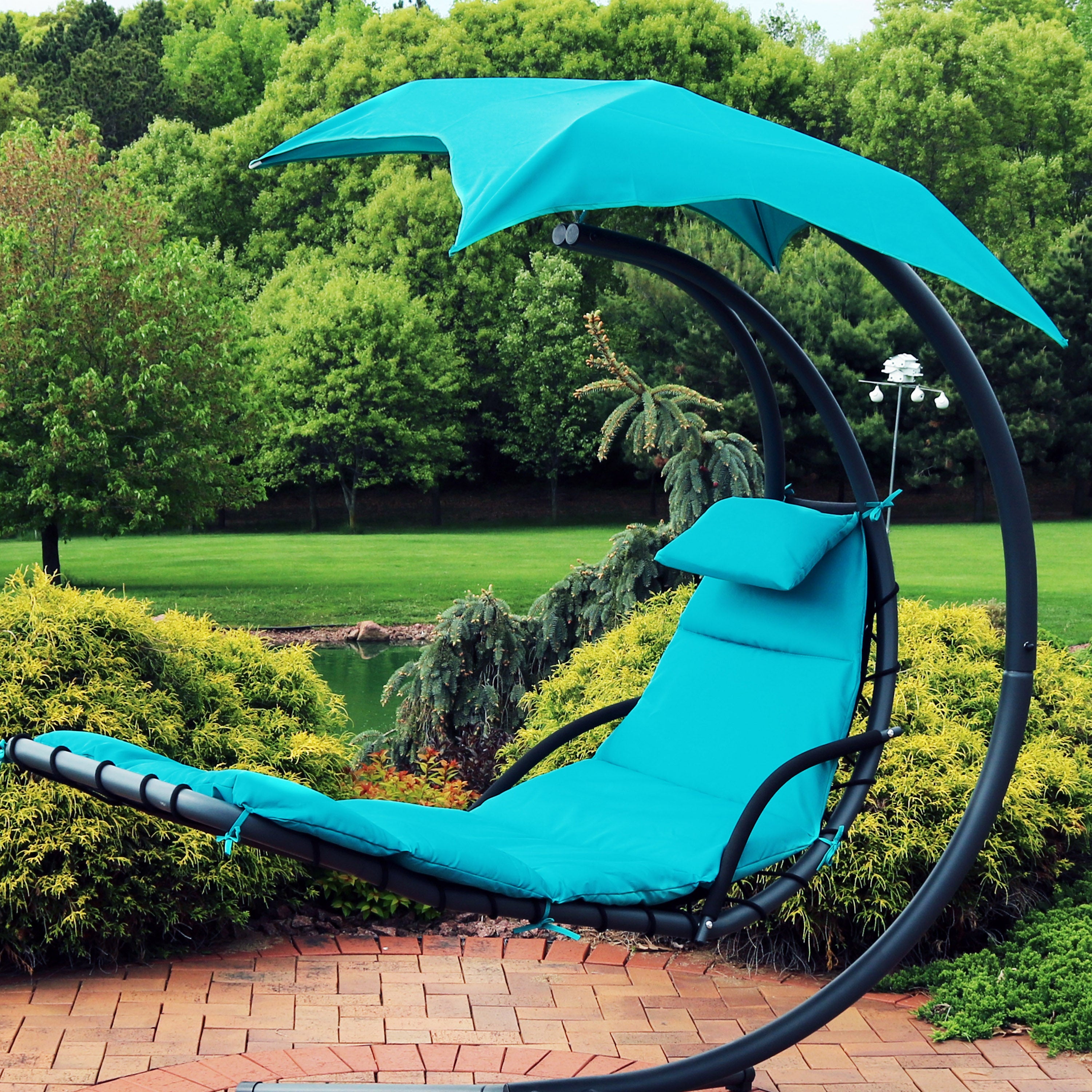 Sunnydaze Hanging Lounge Chair Replacement Cushion & Umbrella Set - Outdoor Patio Furniture Accessories for Poolside, Beach, and Garden Relaxation