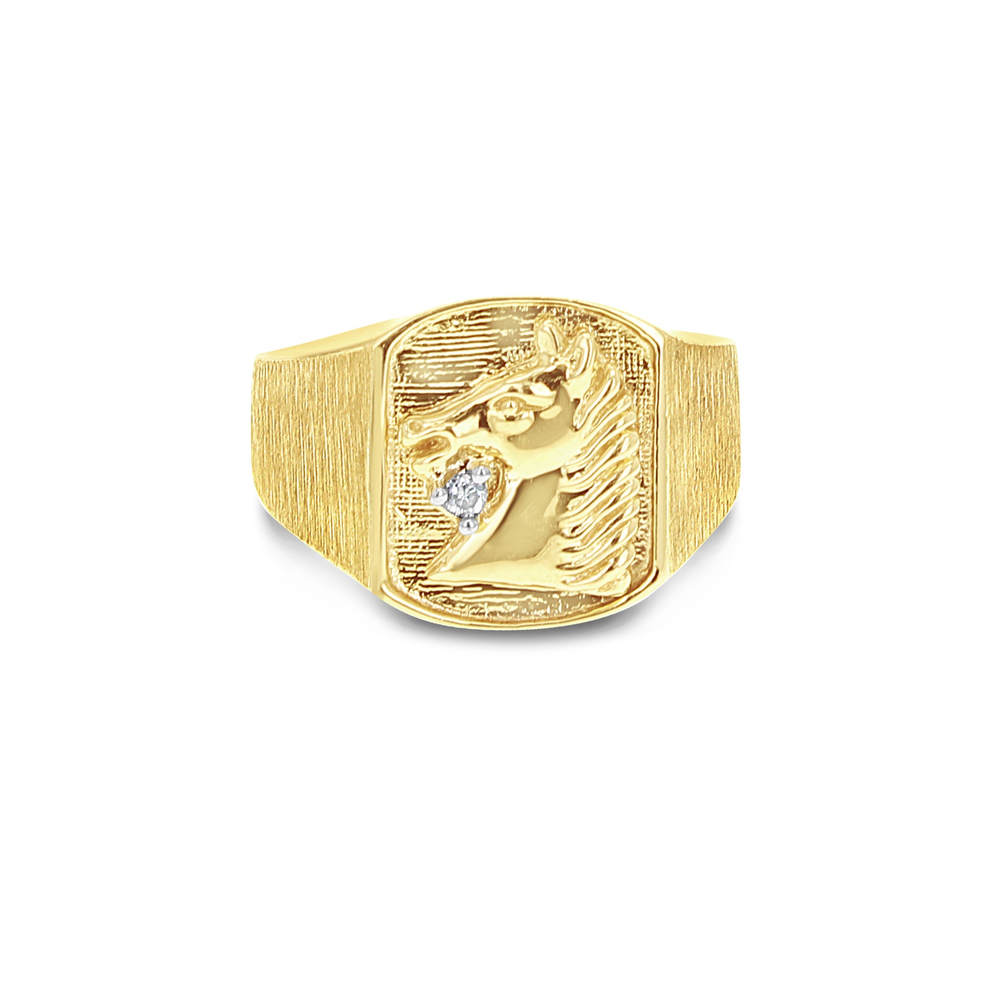 10k Yellow Gold Horse Head Diamond Signet Ring for Men - Elegant Equestrian Jewelry Gift for Horse Lovers, Riders & Western Style Fashion
