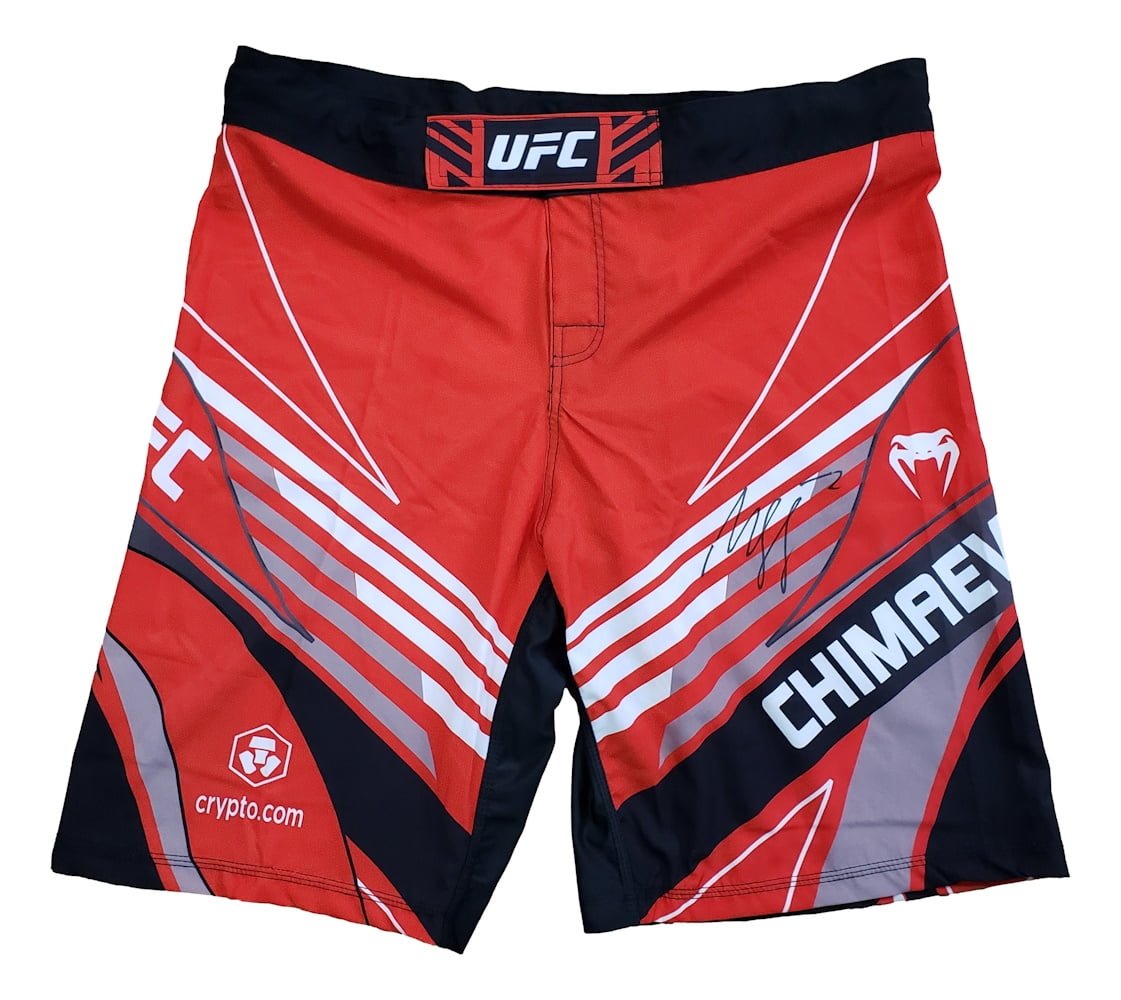 Authentic Khamzat Chimaev Signed Red UFC Fight Shorts - PSA Certified Collectible for MMA Fans and Memorabilia Enthusiasts | Perfect for Display, Gifts, and Sports Collections