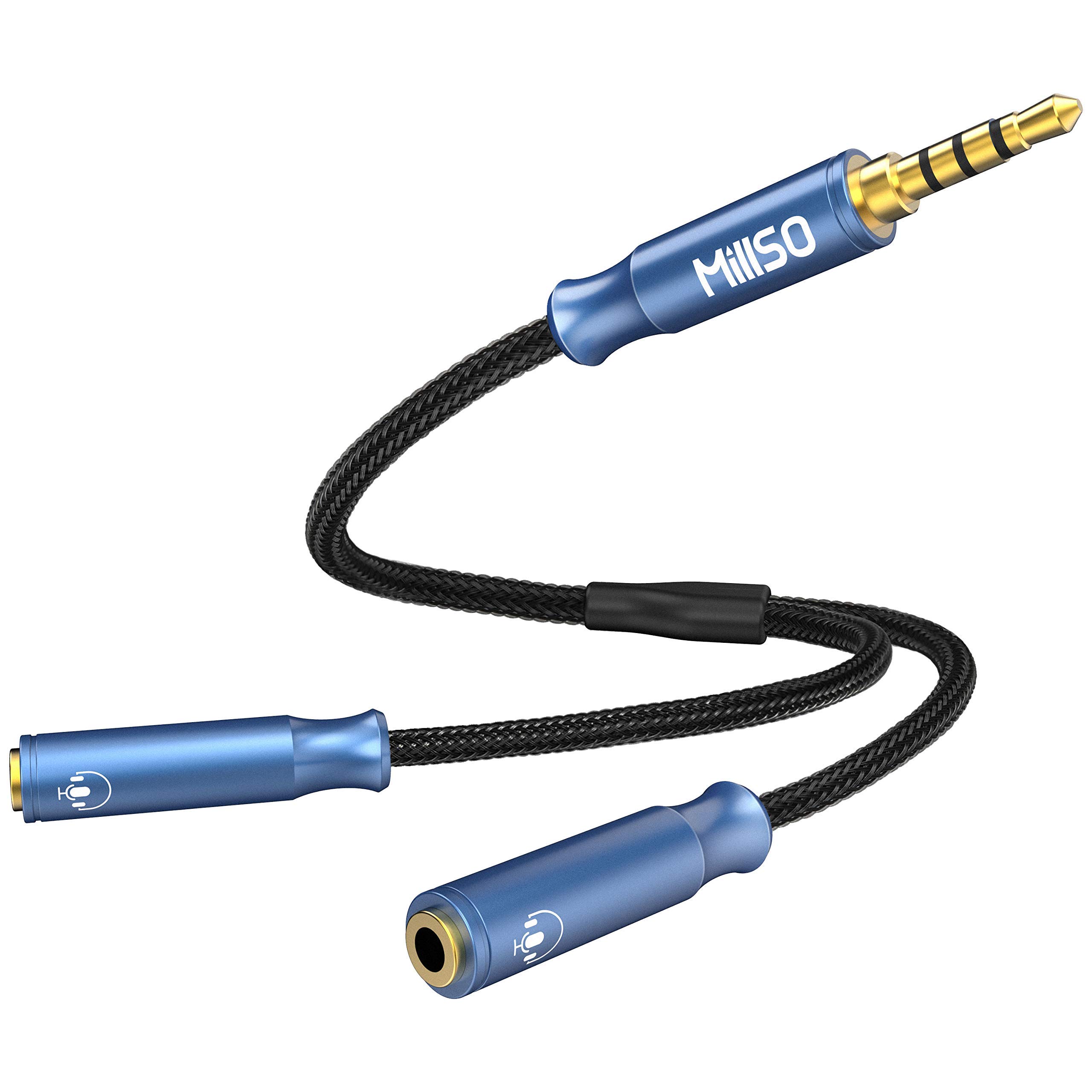 MillSO 3.5mm TRRS Audio Splitter Cable - Nylon Braided Stereo Aux Splitter for 2 Headphones to PC, Laptop, PS4, Xbox & Smartphones | 1FT Young Series | Perfect for Gaming, Music Sharing & Conference Calls