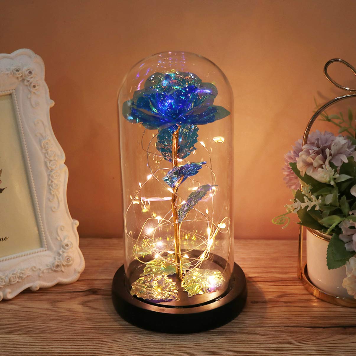 Garneck Eternal Flower Lamp - Glass Dome Rose Night Light for Valentine's Day, Home Decor, Bedroom & Living Room Ambient Lighting