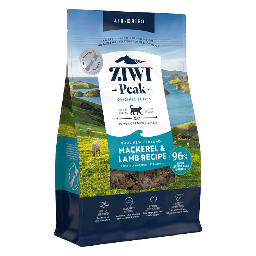 ZIWI PEAK Air-Dried Cat Food - Mackerel & Lamb Recipe | Grain-Free, High-Protein Cat Treats for Indoor & Outdoor Cats