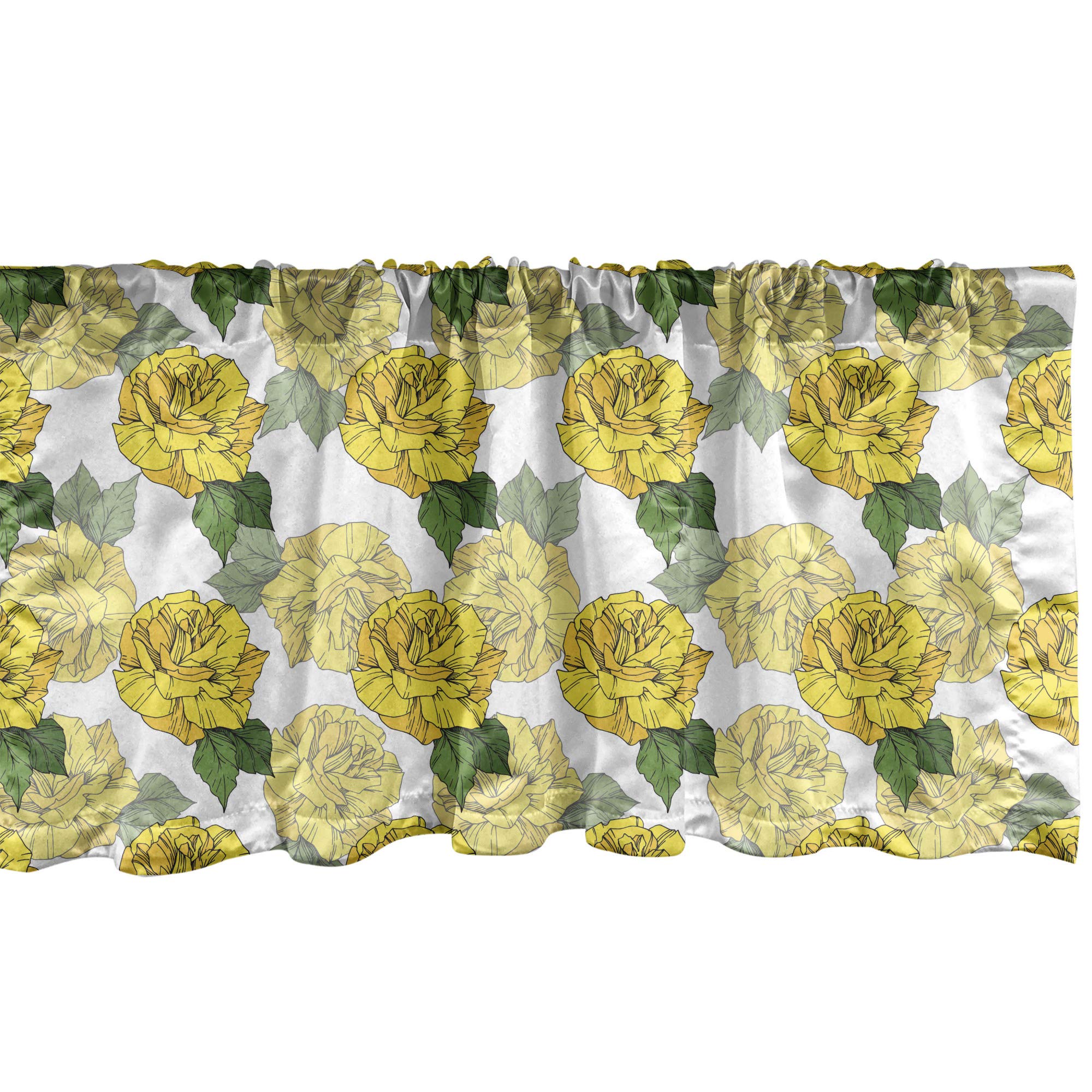 Ambesonne Floral Window Valance - Spring Roses & Leaves Design - 54
