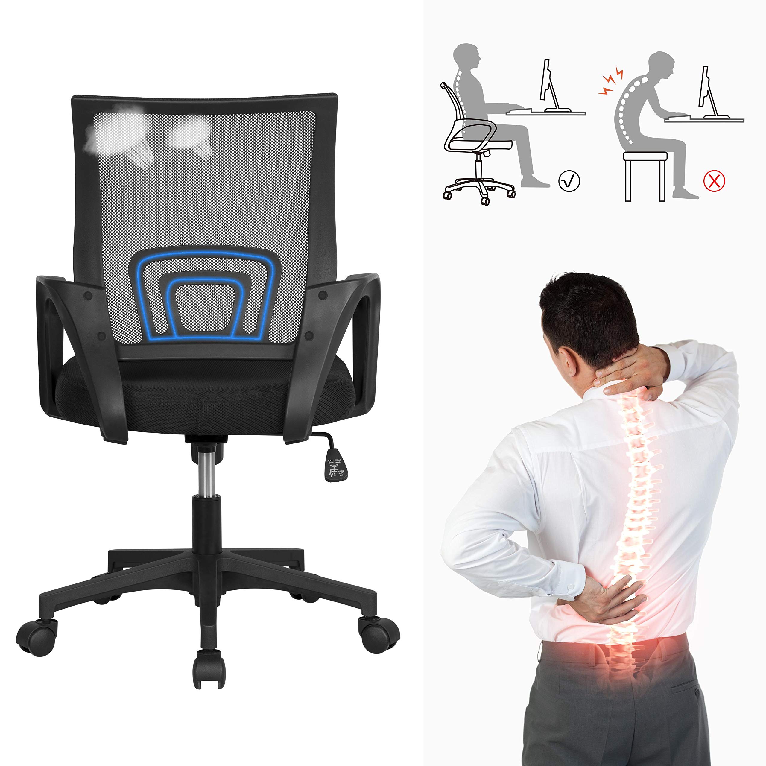 Yaheetech 44 Inch Home Office Desk & Ergonomic Chair Set with Drawer - Adjustable Height Computer Desk & Mesh Back Office Chair in White & Black - Perfect for Small Spaces, Remote Work & Gaming Setup