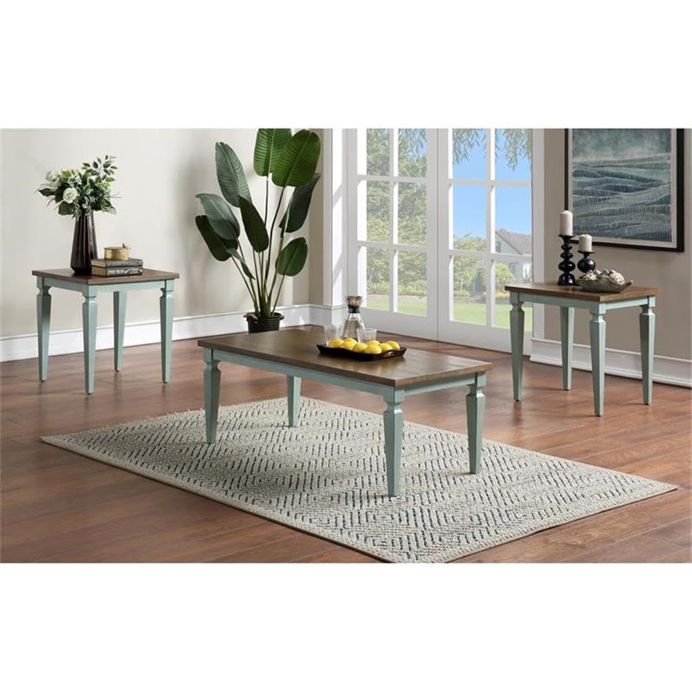 BOWERY HILL Wood Coffee Table Set - Antique Blue for Living Room Decor