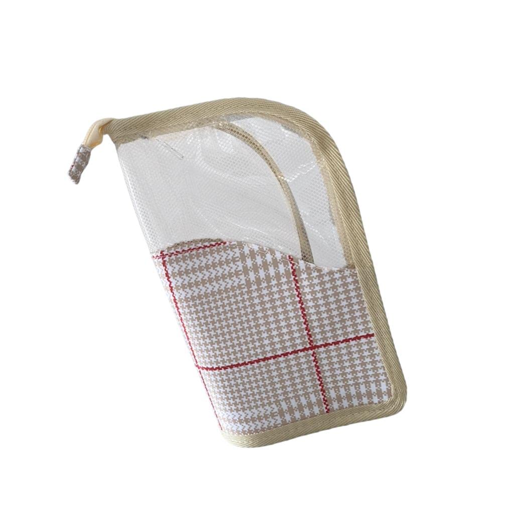 VMS INDIA Foldable Makeup Brush Organizer Bag - Portable Travel Cosmetic Case for Women, White Plaid Design - Perfect for Home, Travel & Professional Makeup Artists