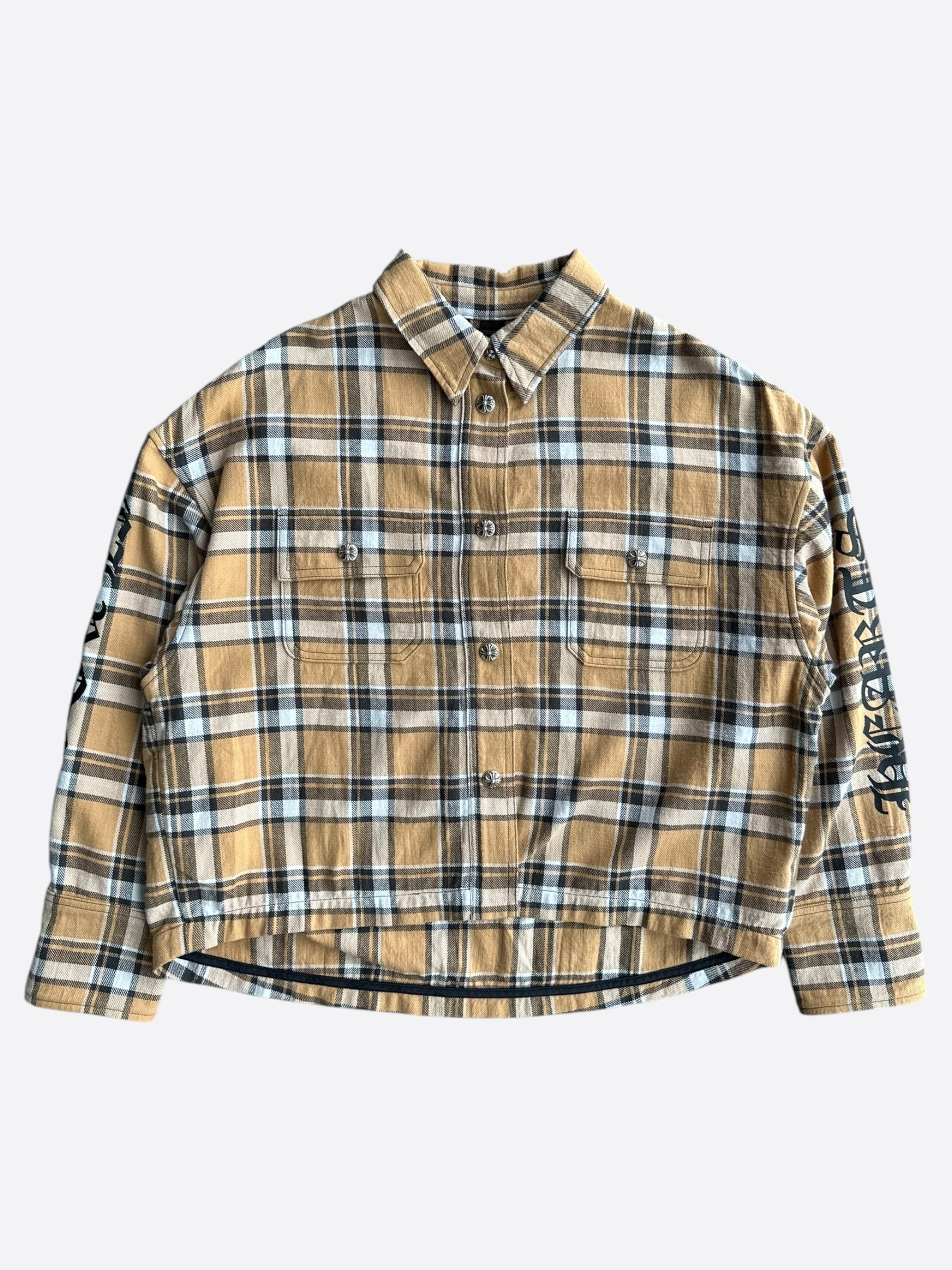 Chrome Hearts Yellow & Black Flannel Jacket for Men - Stylish Plaid Shirt with Hood - Perfect for Streetwear & Casual Outfits