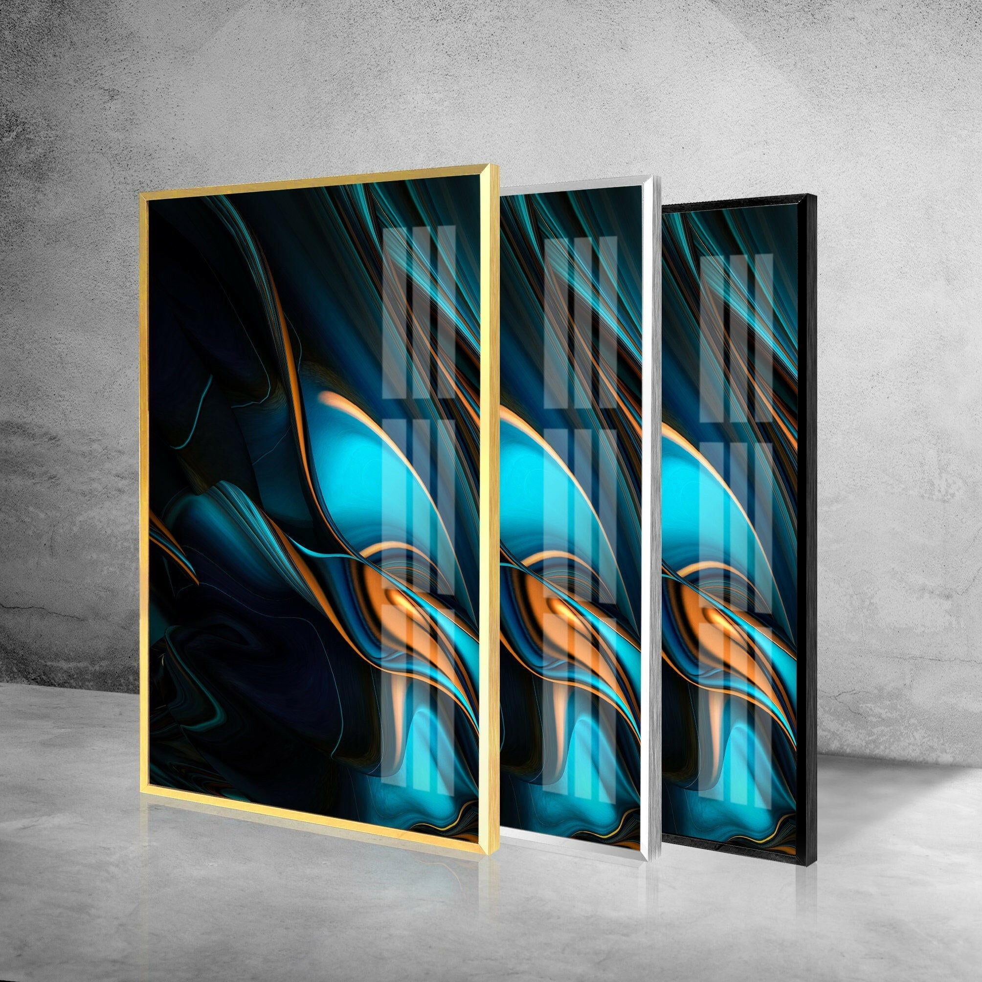 Abstract Blue and Orange Glass Wall Art - Modern Home Decor for Living Room, Bedroom & Office