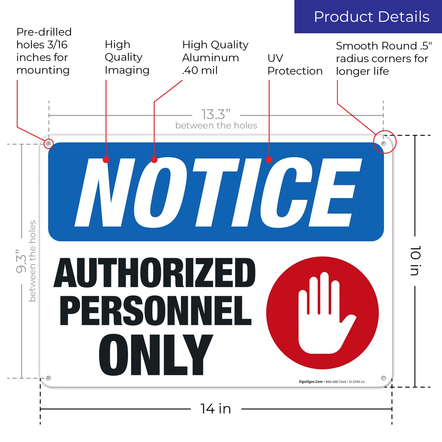 OSHA Approved 'Authorized Personnel Only' Red Warning Sign - 10x14 Inches, Rust-Free .040 Aluminum, Fade Resistant - Indoor/Outdoor Safety Signage for Construction Sites, Warehouses & Restricted Areas - Made in USA