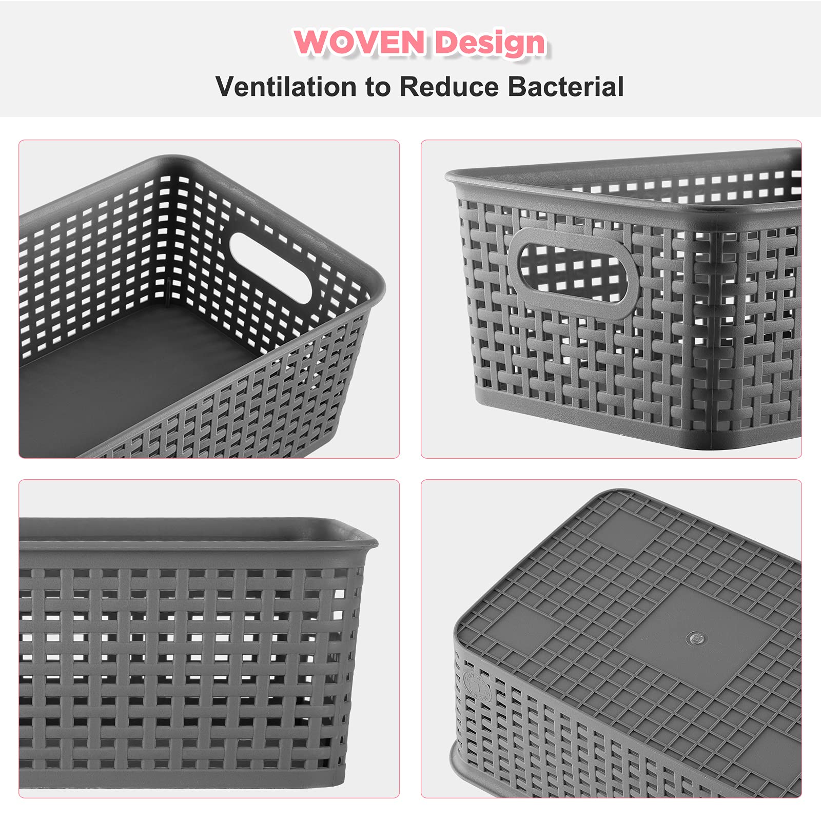 AREYZIN Plastic Storage Baskets with Lids - Organizer Bins for Shelves, Closet & Office