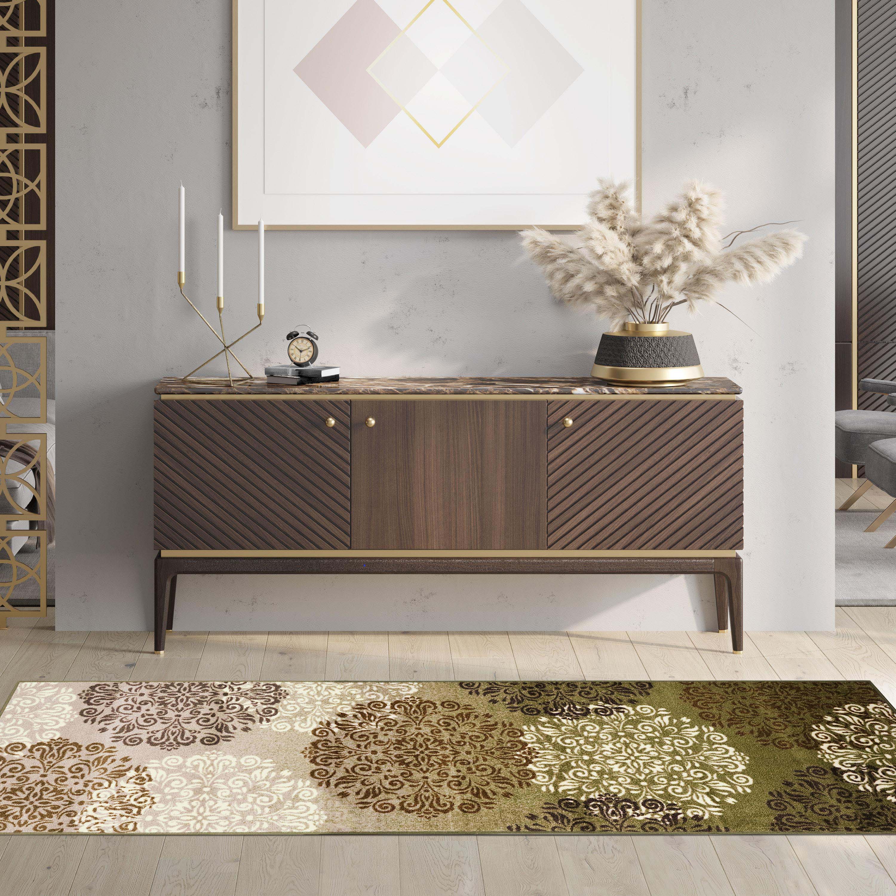 Stylish Hedena Geometric Floral Traditional Non-Slip Indoor Area Rug - Perfect for Living Room, Bedroom & Home Decor