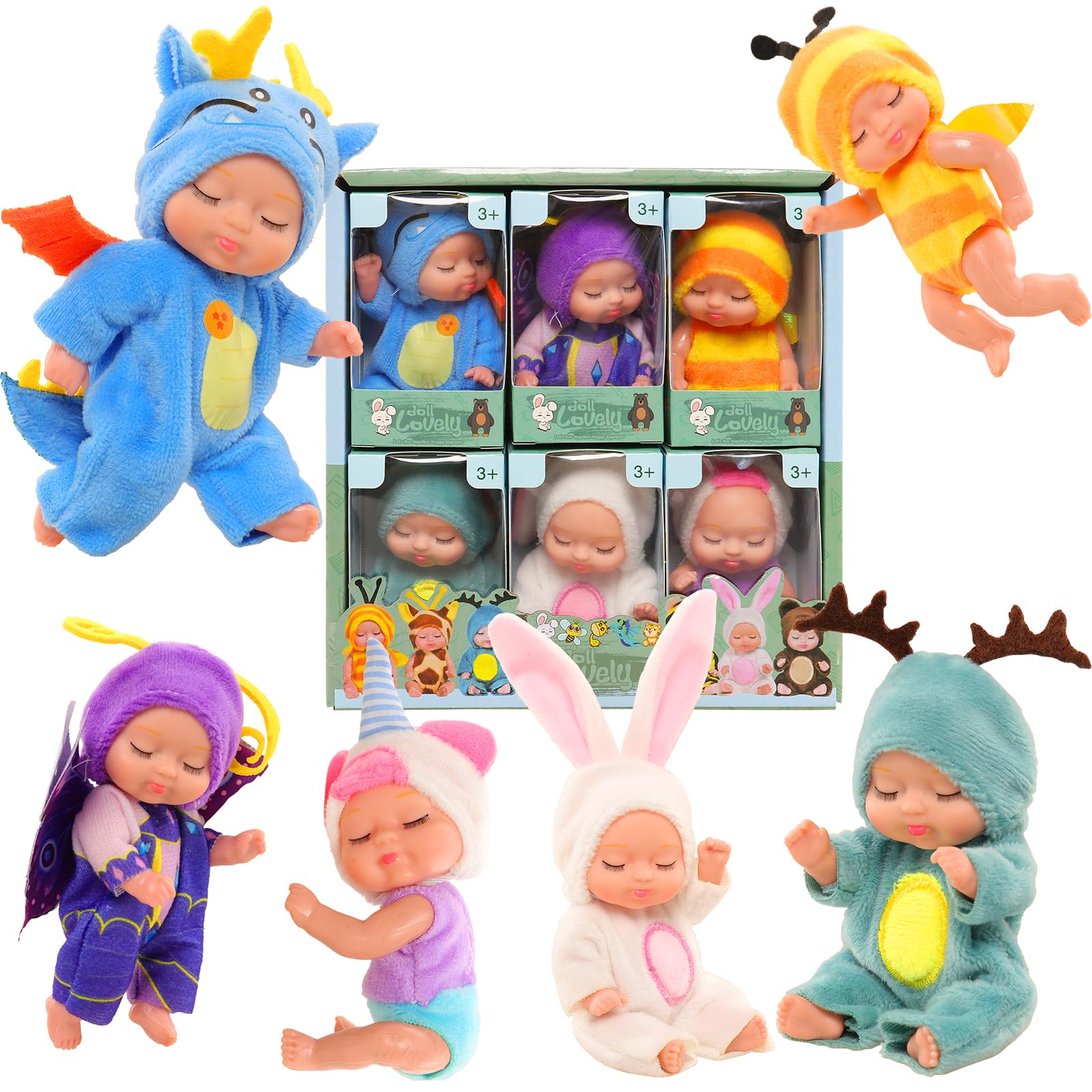ENOCHT Miniature Sleeping Baby Dolls - 6 Pack Realistic Movable Washable PVC Dolls for Toddlers | Perfect for Pretend Play, Nursery Decor & Gift Giving